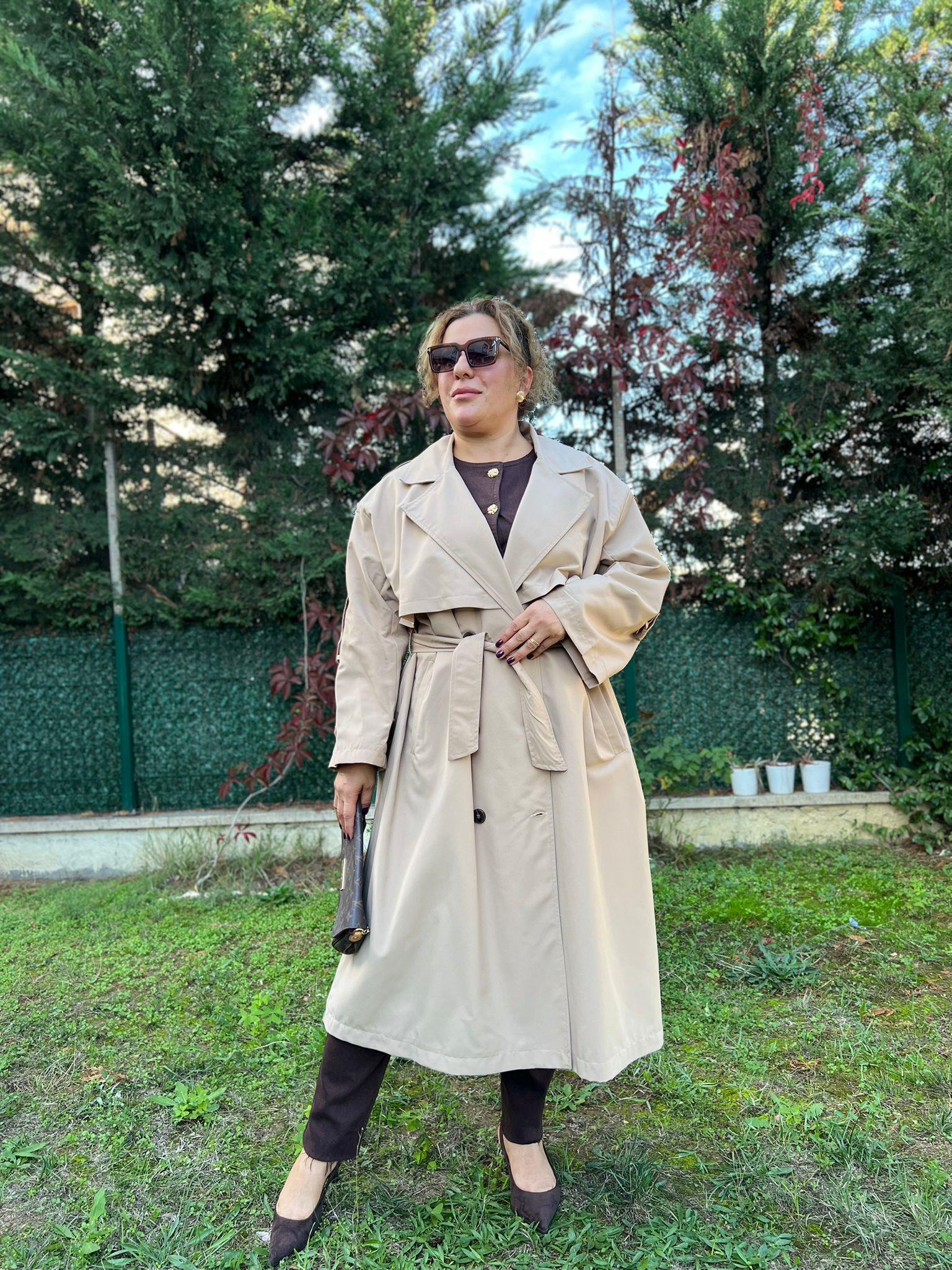 Oversize Rahat Kalıp Büyük Beden Astarlı Trençkot | Mjora Butik