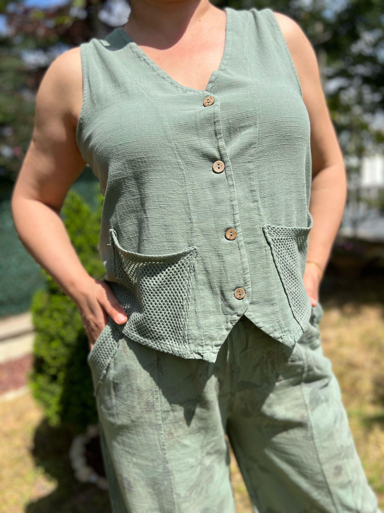 Pamuk Keten Yelek & Pantolon Kadın Takım