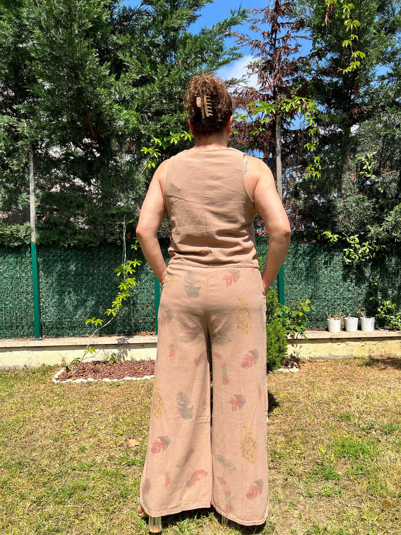 Pamuk Keten Yelek & Pantolon Kadın Takım