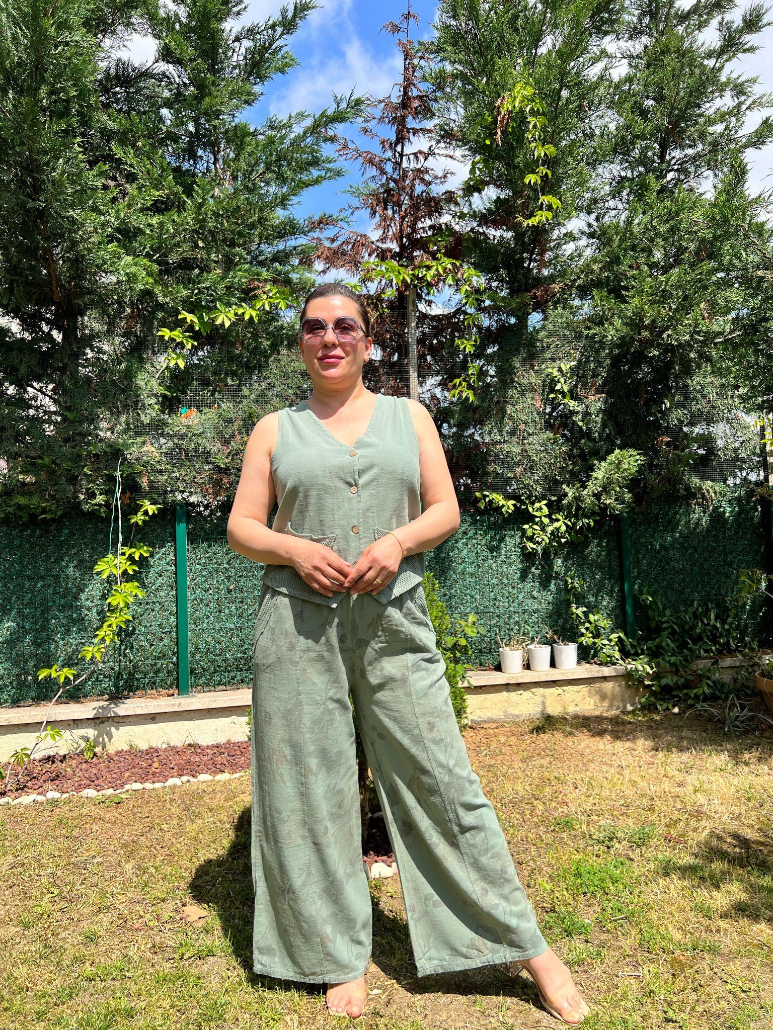 Pamuk Keten Yelek & Pantolon Kadın Takım