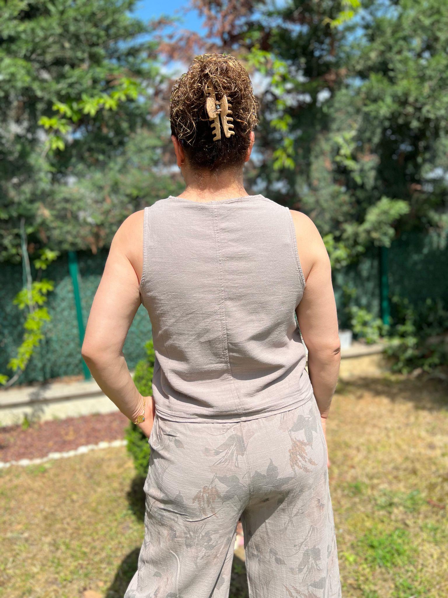 Pamuk Keten Yelek & Pantolon Kadın Takım