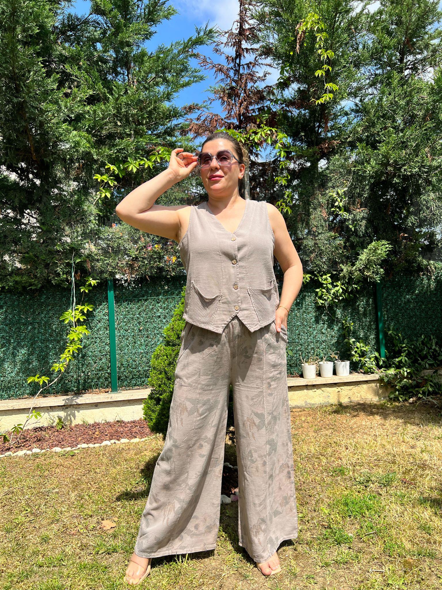 Pamuk Keten Yelek & Pantolon Kadın Takım