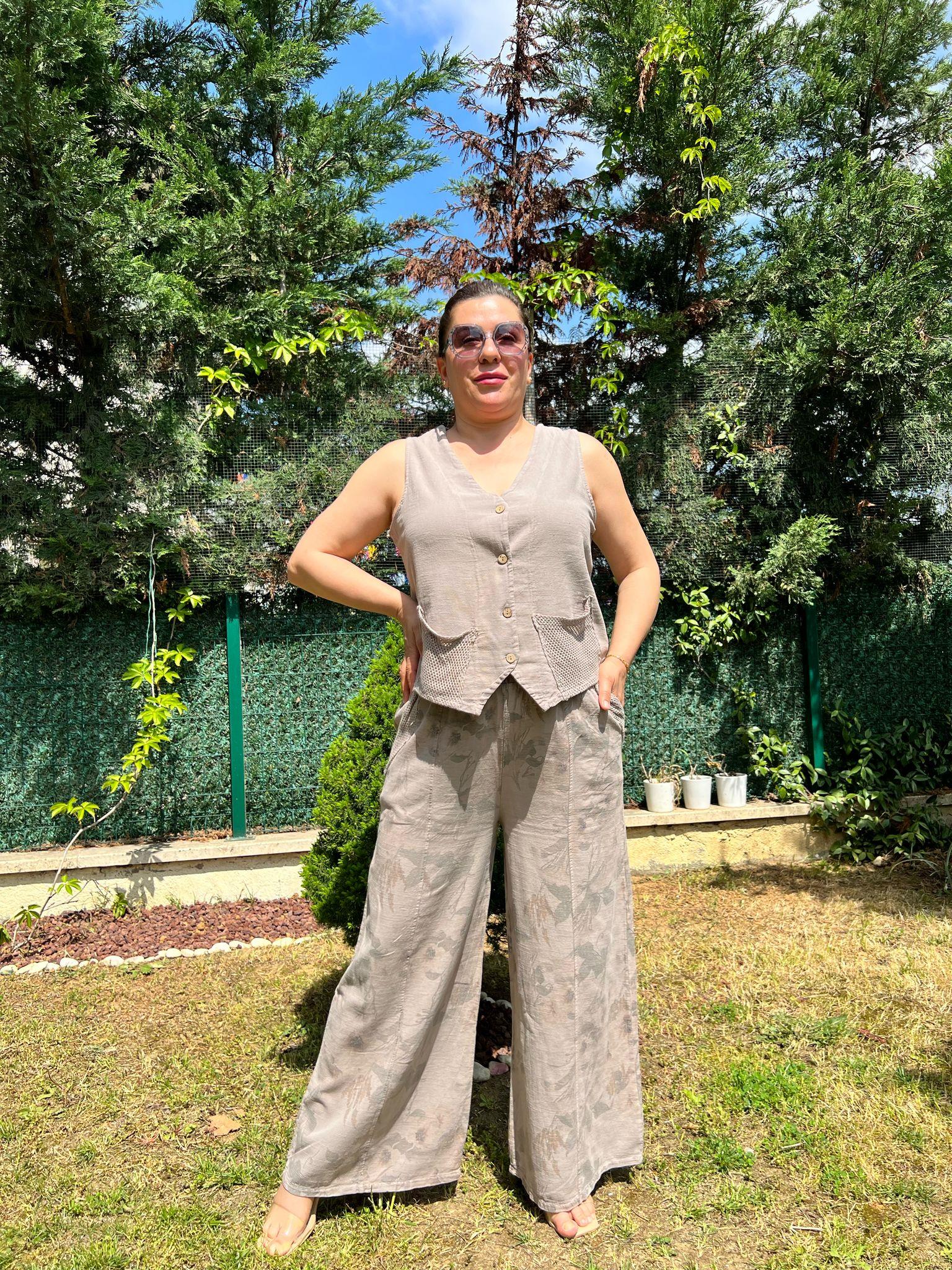 Pamuk Keten Yelek & Pantolon Kadın Takım