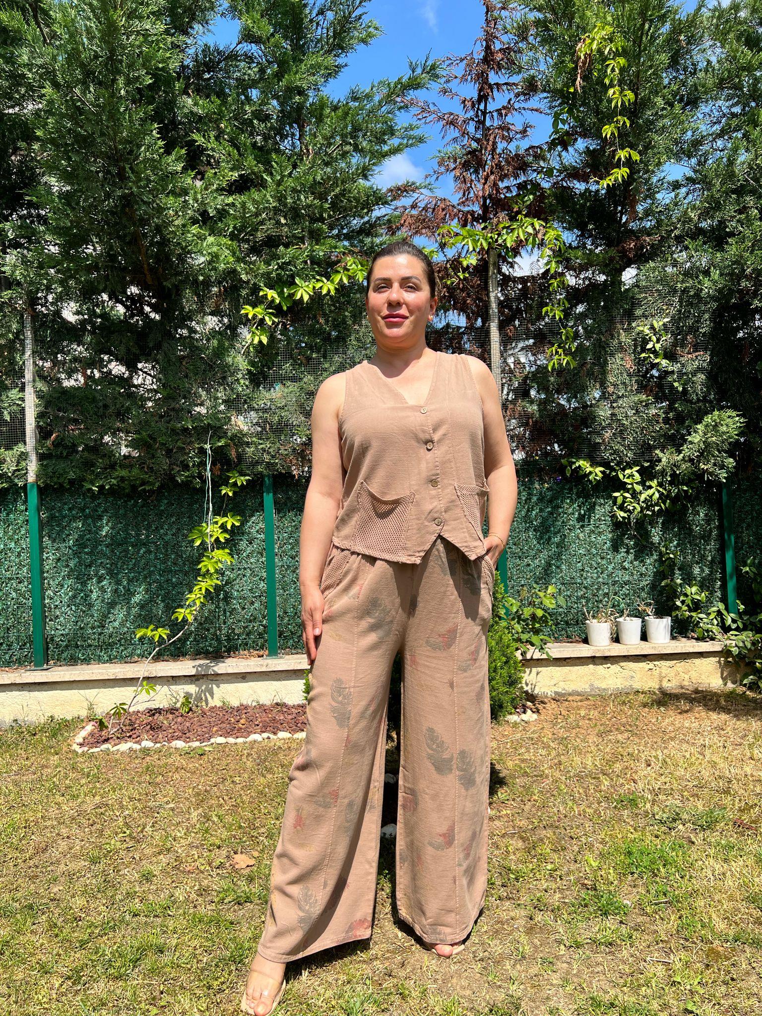 Pamuk Keten Yelek & Pantolon Kadın Takım