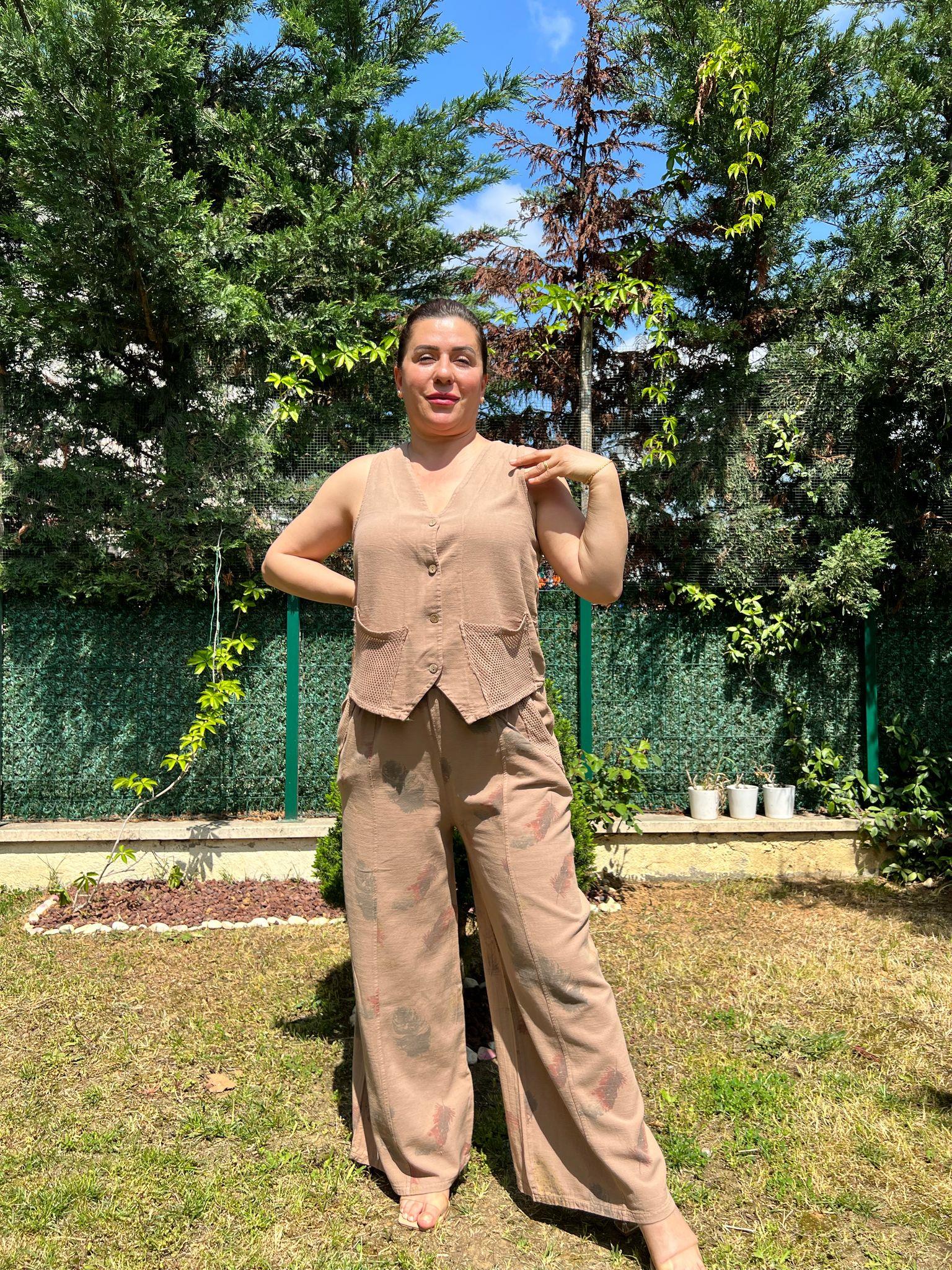 Pamuk Keten Yelek & Pantolon Kadın Takım