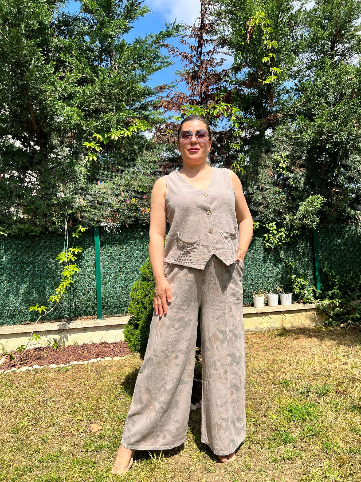 Pamuk Keten Yelek & Pantolon Kadın Takım