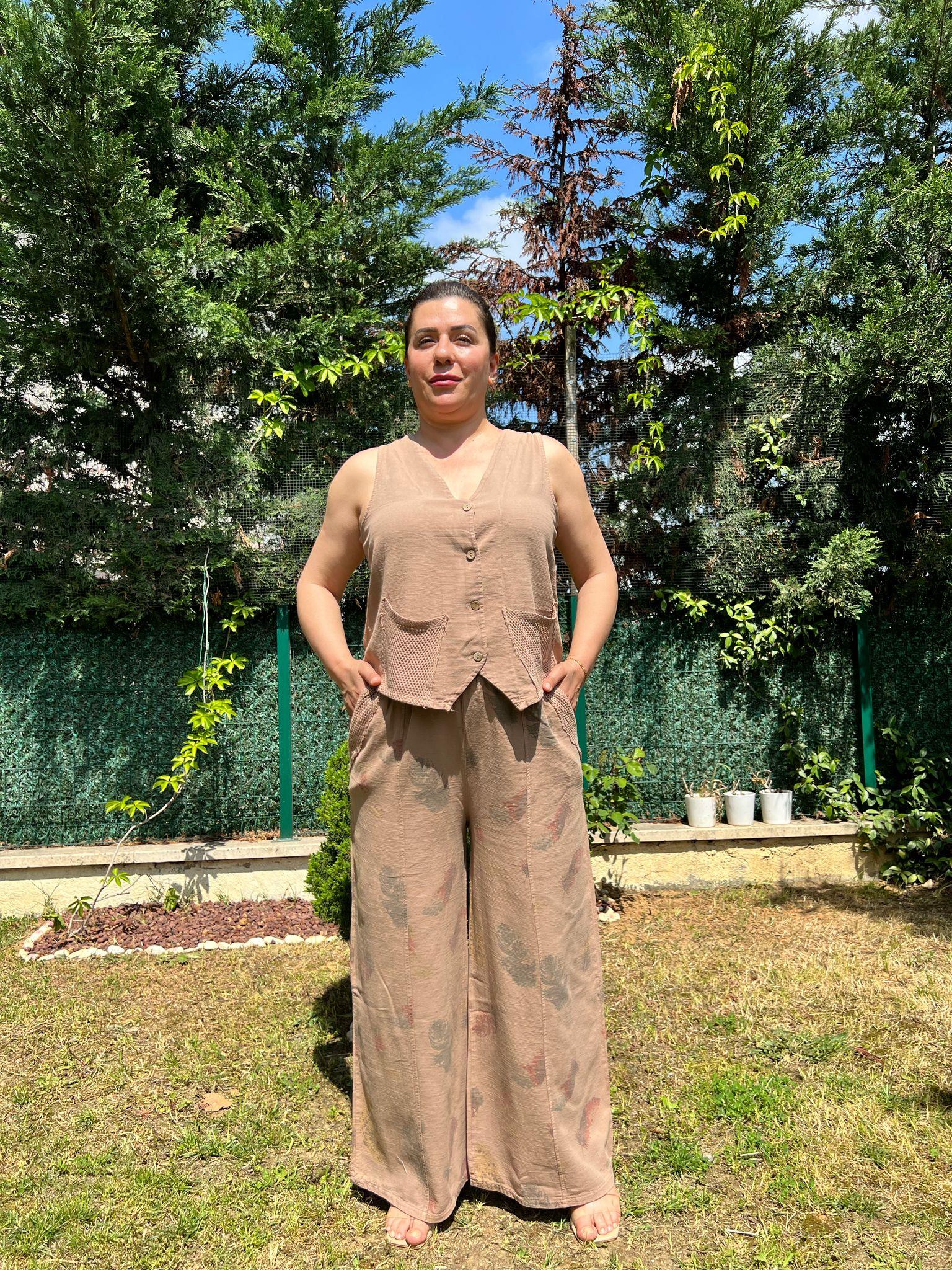 Pamuk Keten Yelek & Pantolon Kadın Takım