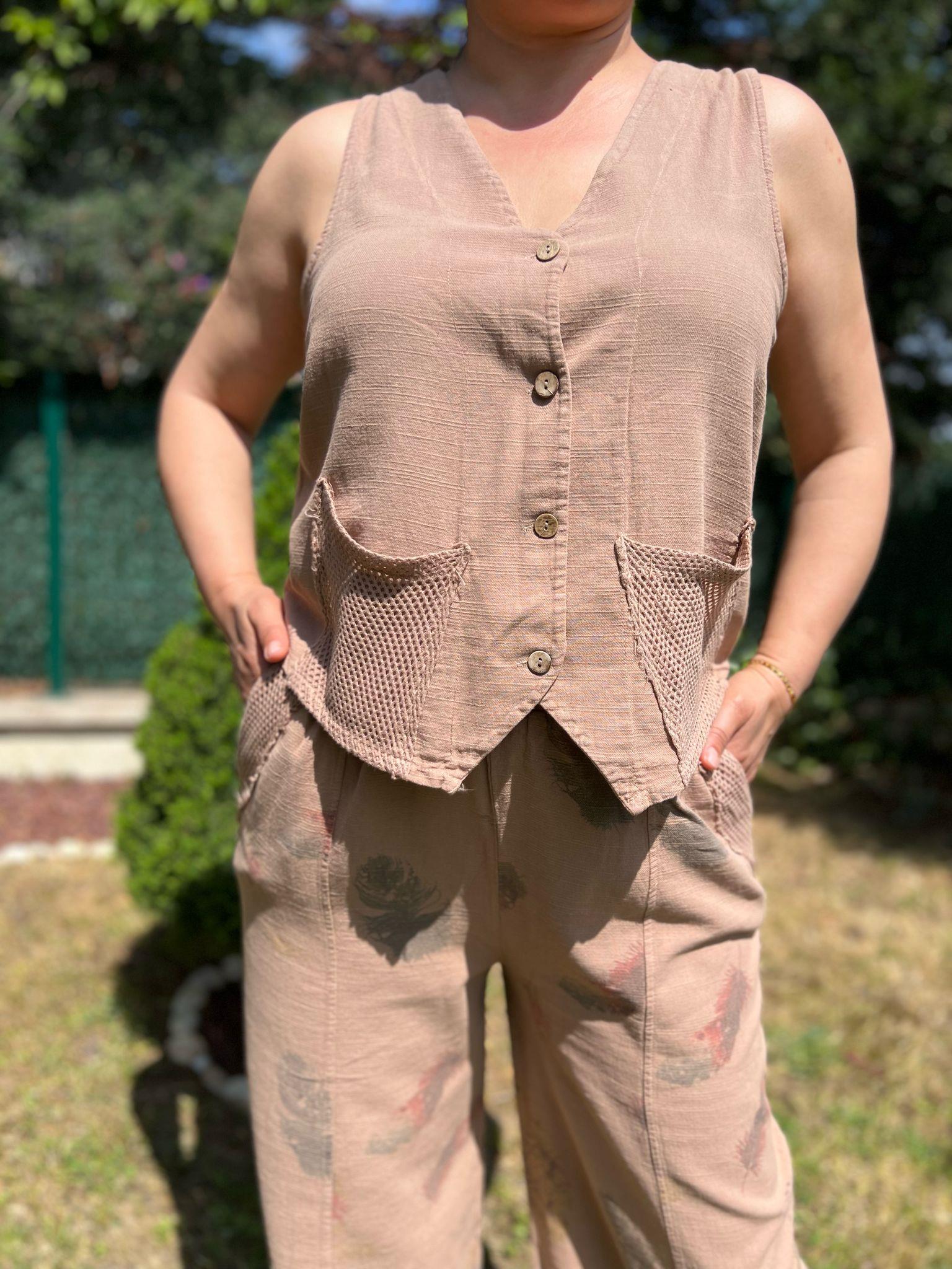 Pamuk Keten Yelek & Pantolon Kadın Takım