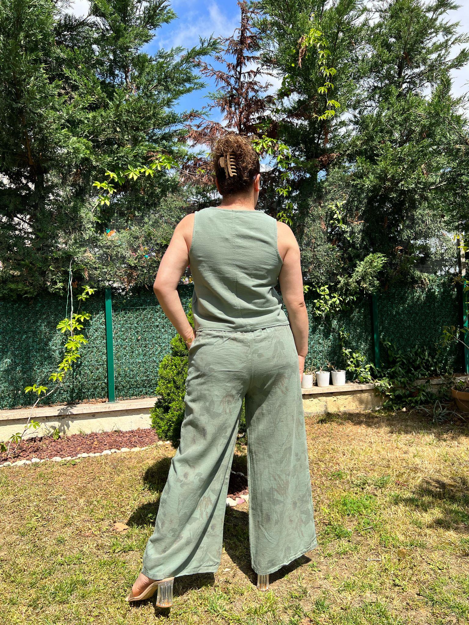 Pamuk Keten Yelek & Pantolon Kadın Takım