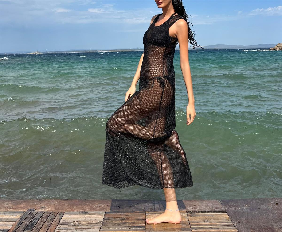 Parlak Görünümlü File Elbise