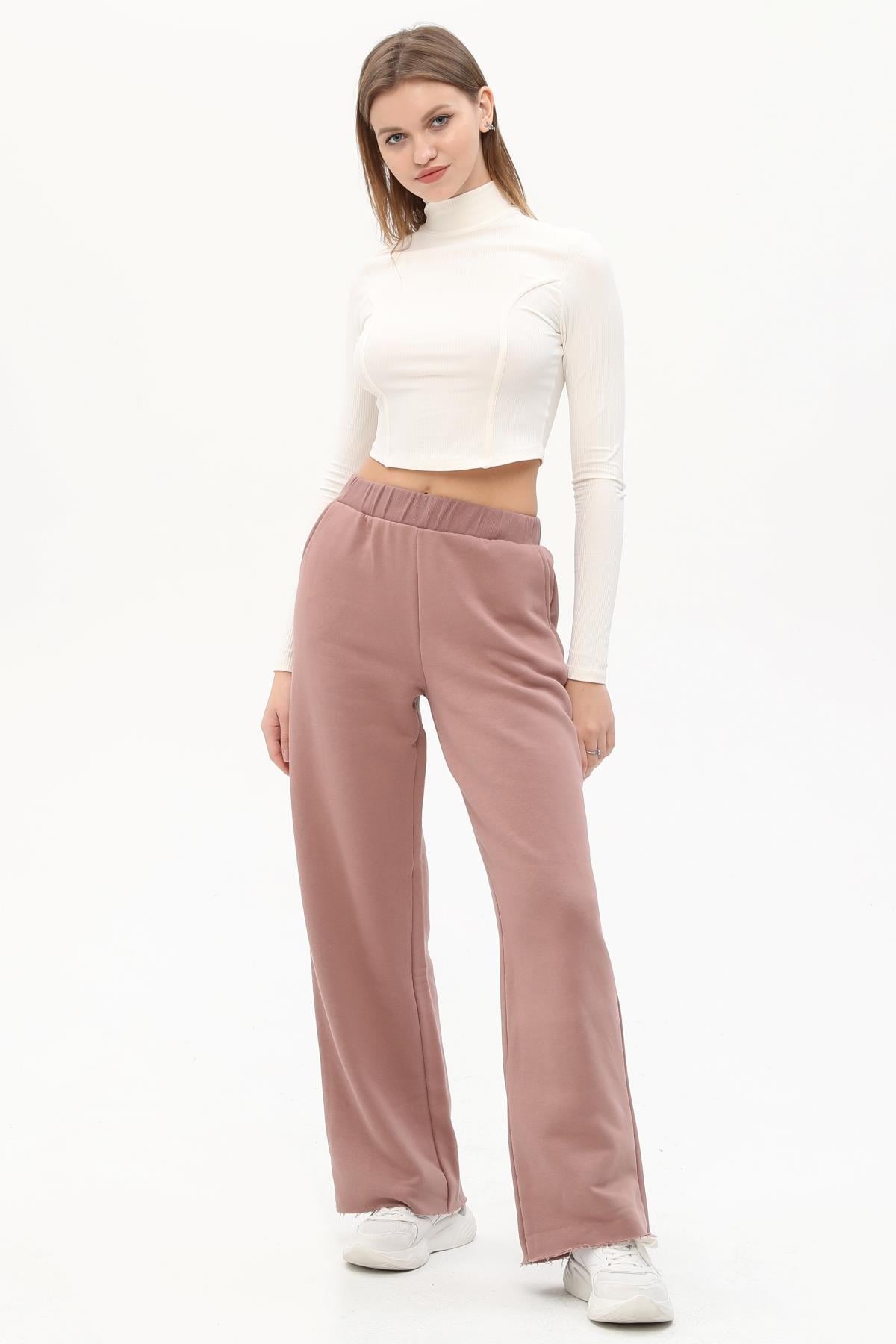 Pembe Düz Kesim Jogger Pantolon