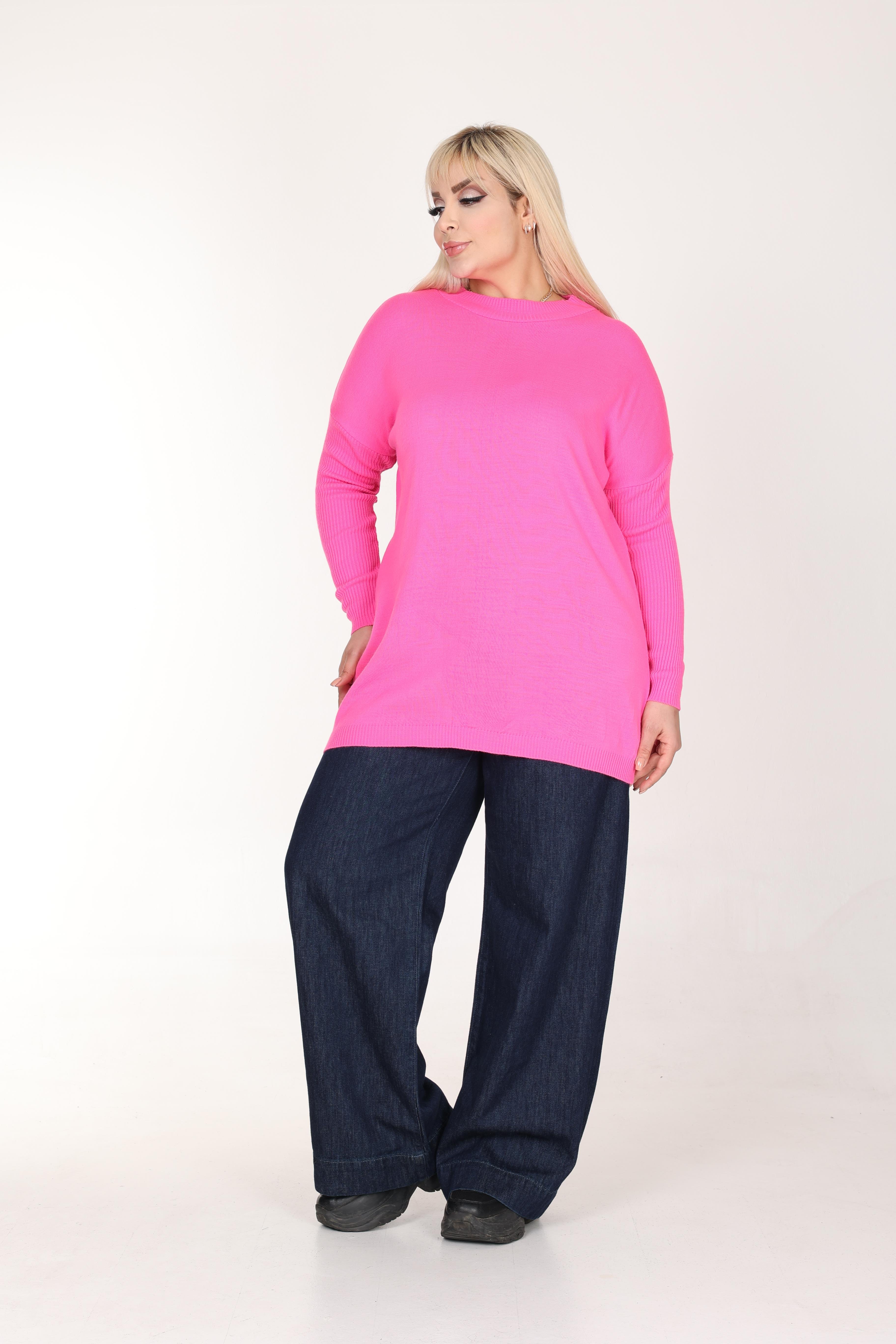 Pembe Yarım Balıkçı Triko Örme Kazak