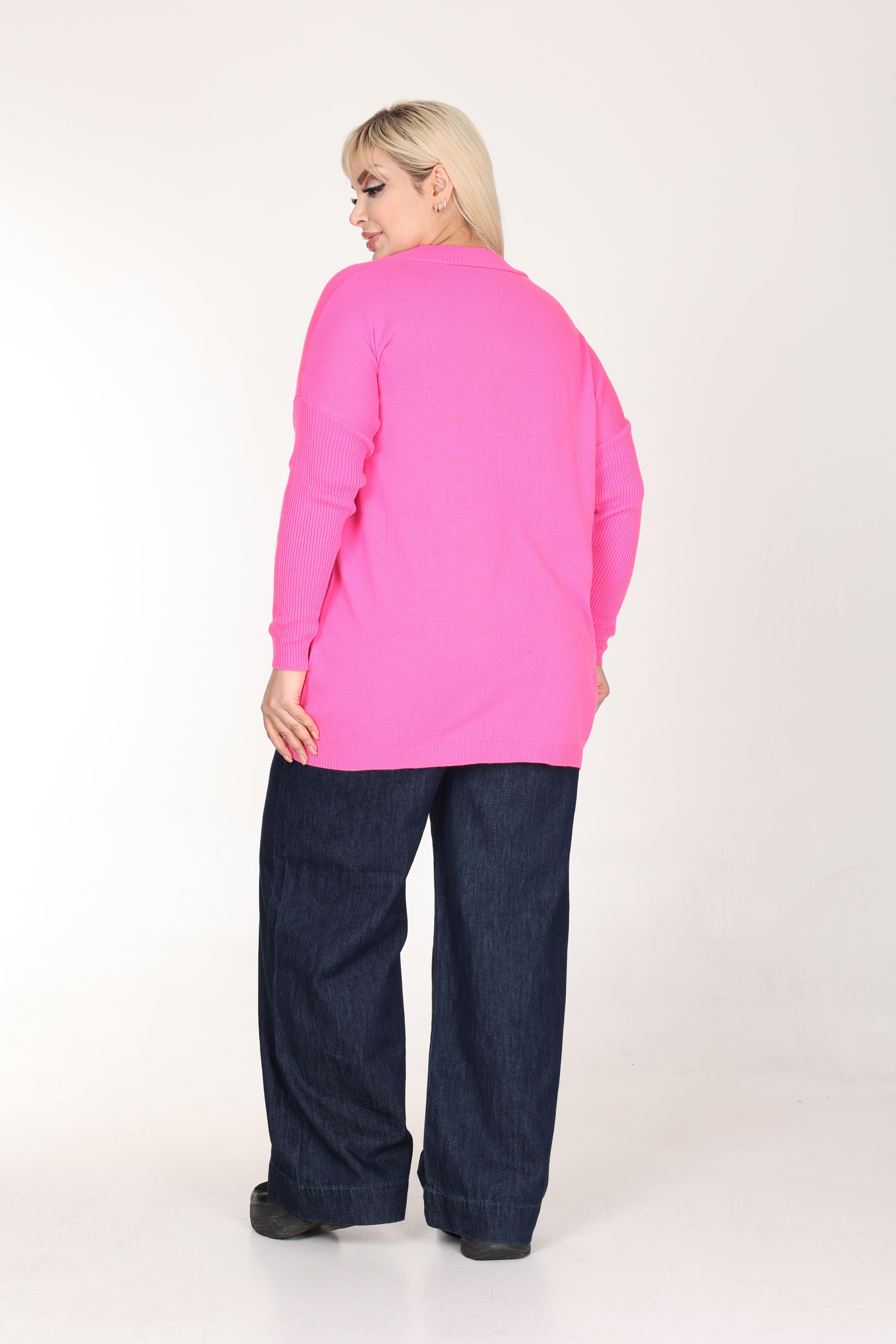 Pembe Yarım Balıkçı Triko Örme Kazak