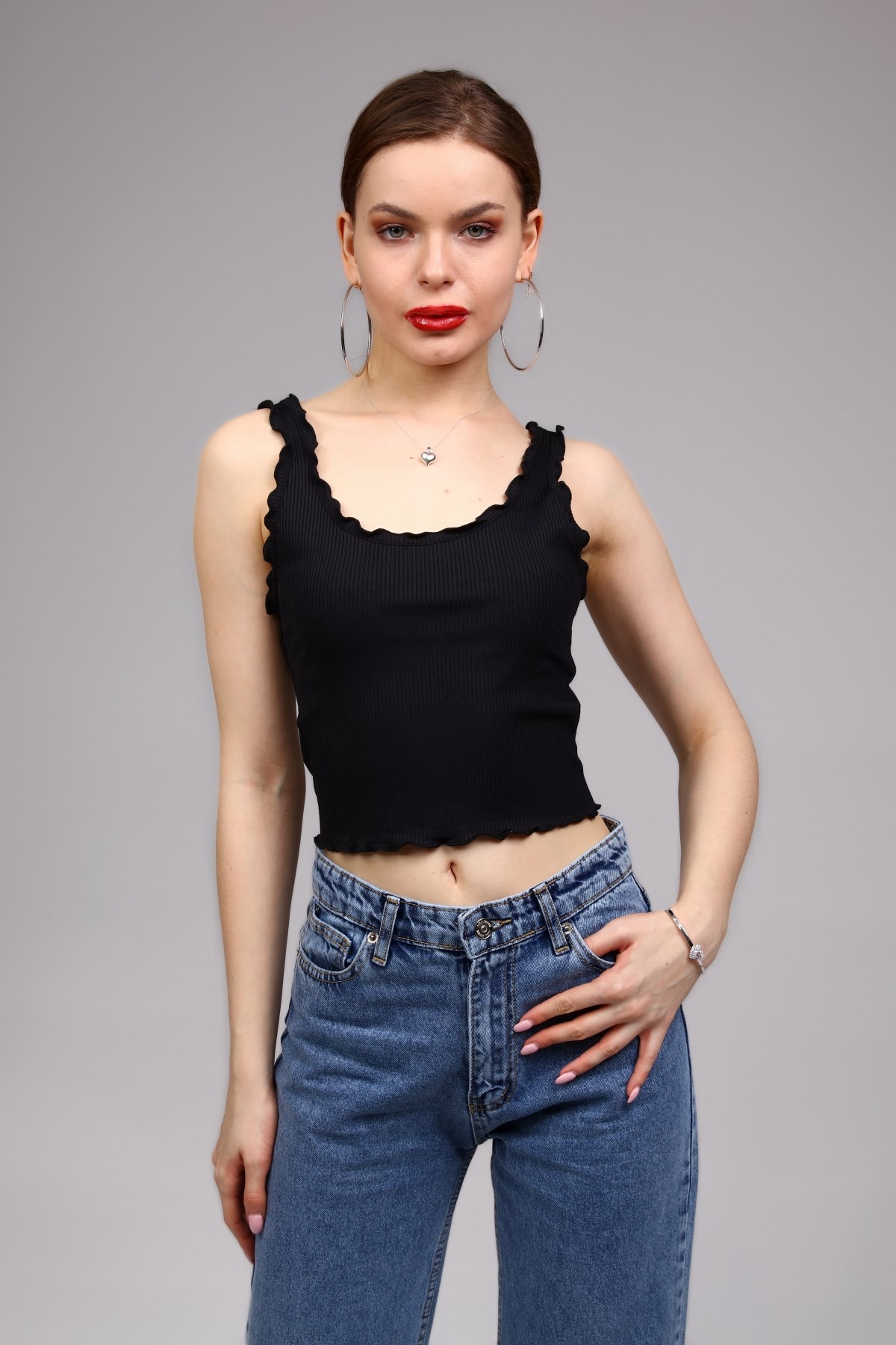 Siyah Fitilli Crop Top