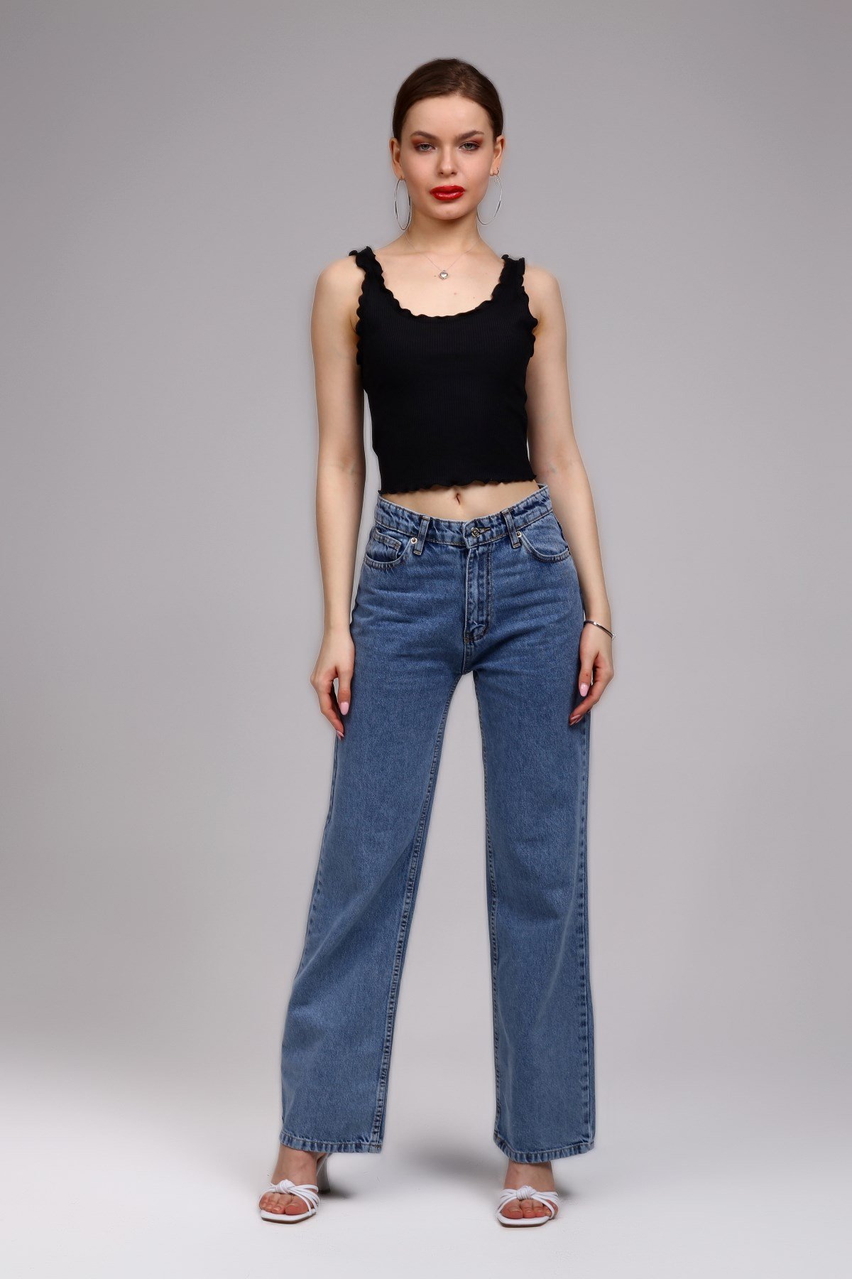 Siyah Fitilli Crop Top