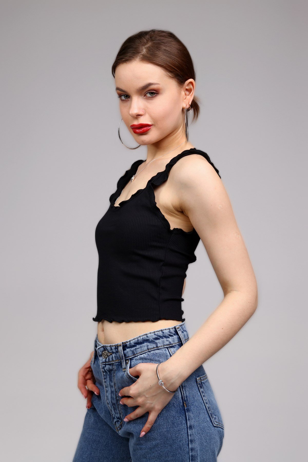 Siyah Fitilli Crop Top