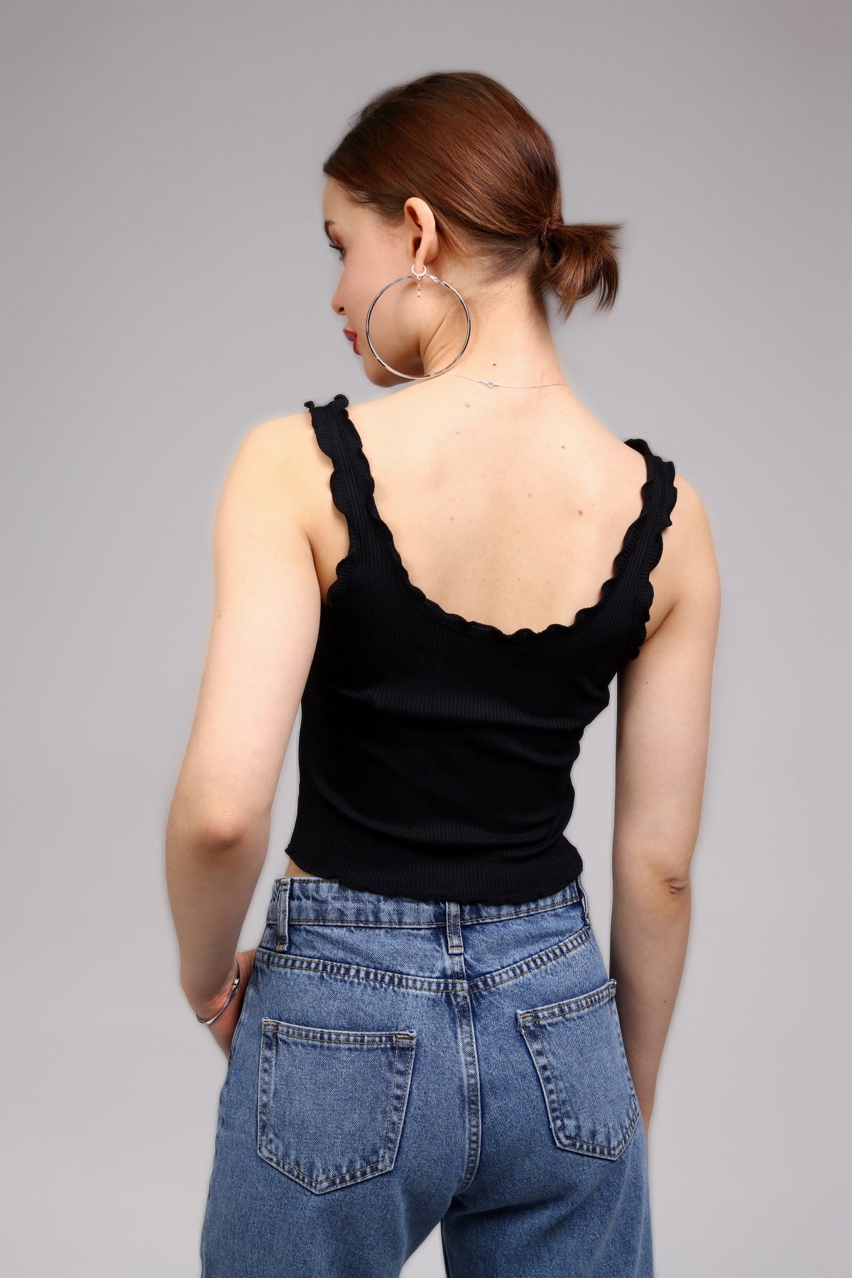 Siyah Fitilli Crop Top