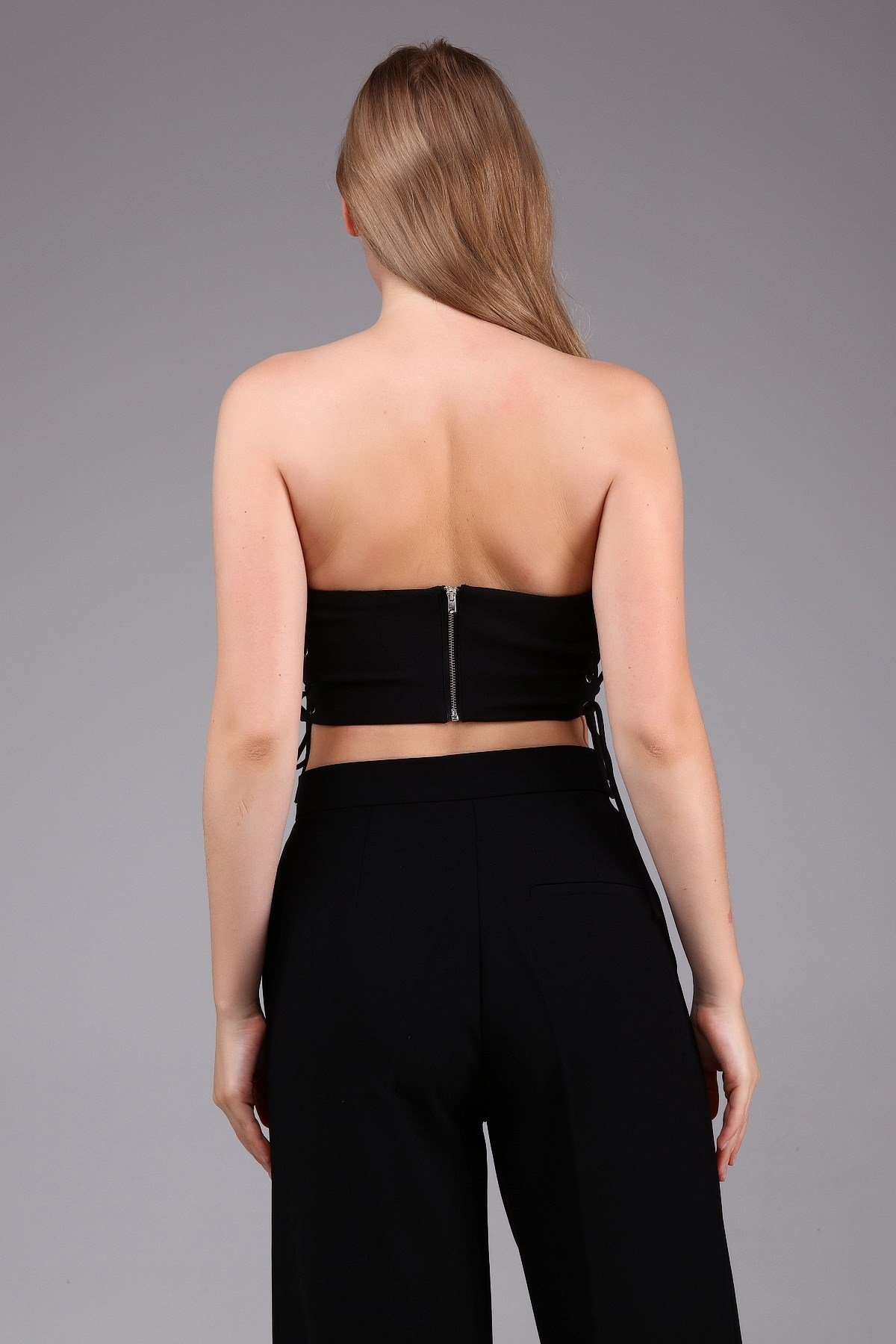 Siyah Korse Görünümlü Crop Top