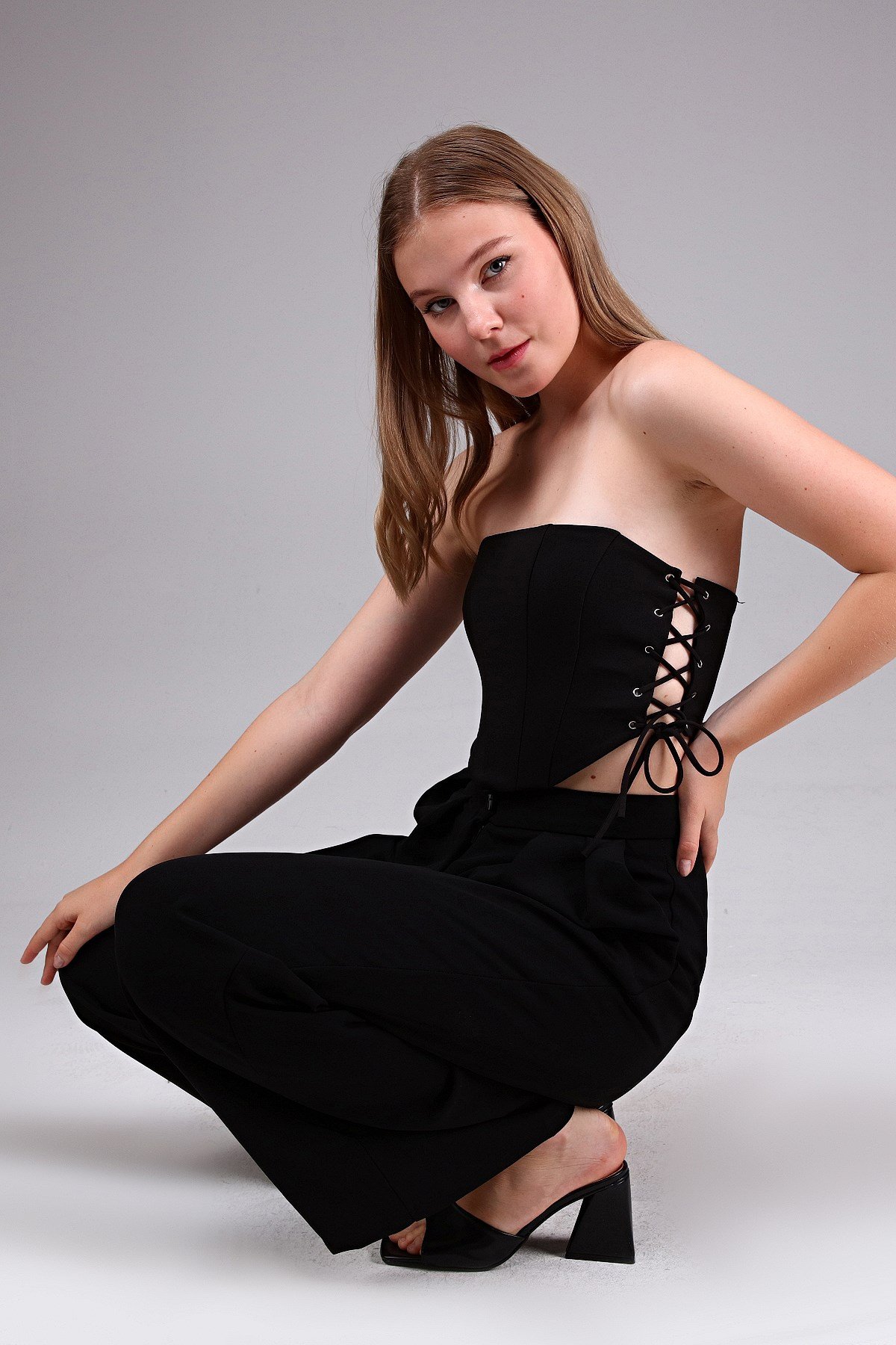 Siyah Korse Görünümlü Crop Top