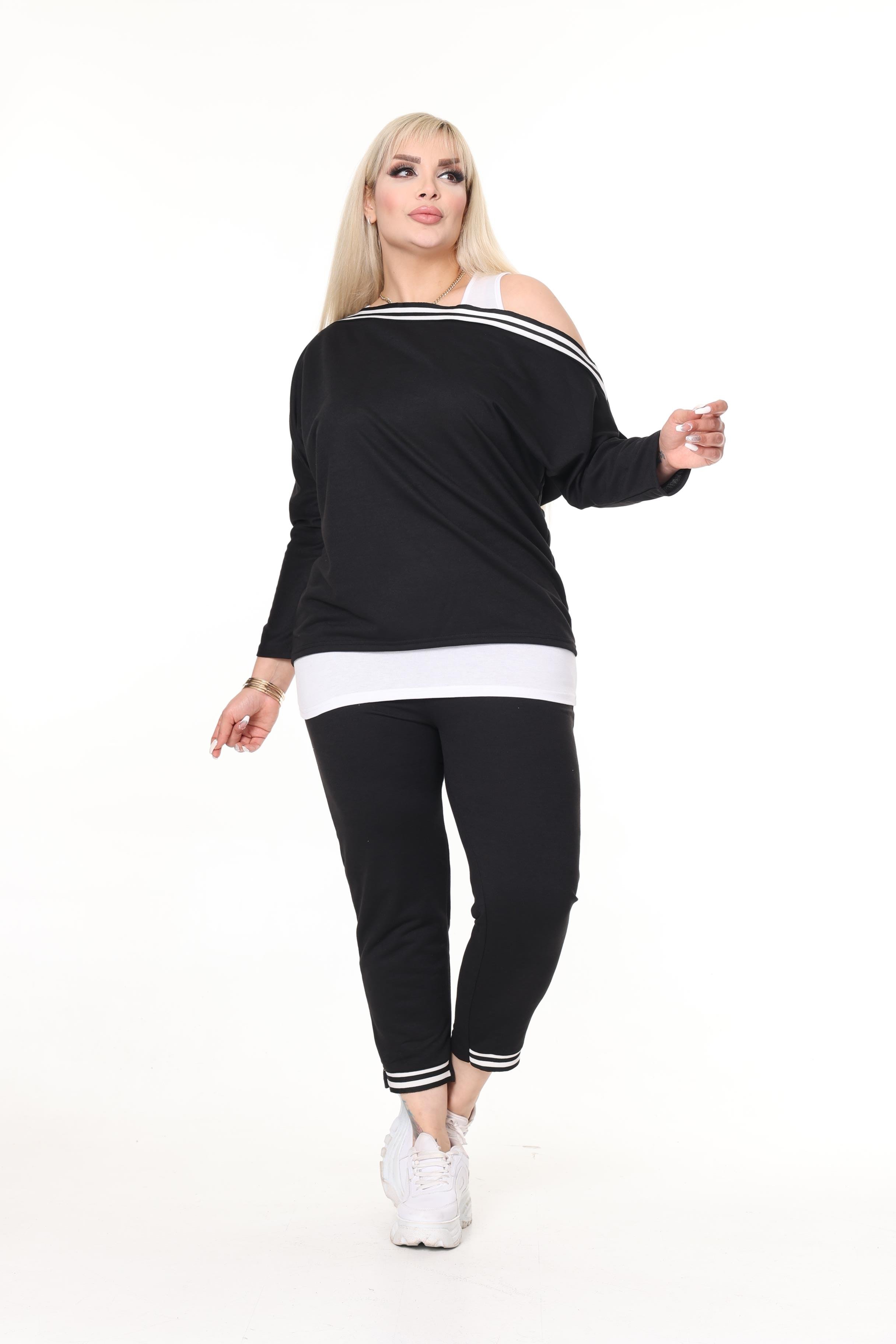 Siyah Örme Alt-Üst Atletli 2İplik Büyük Beden Takım