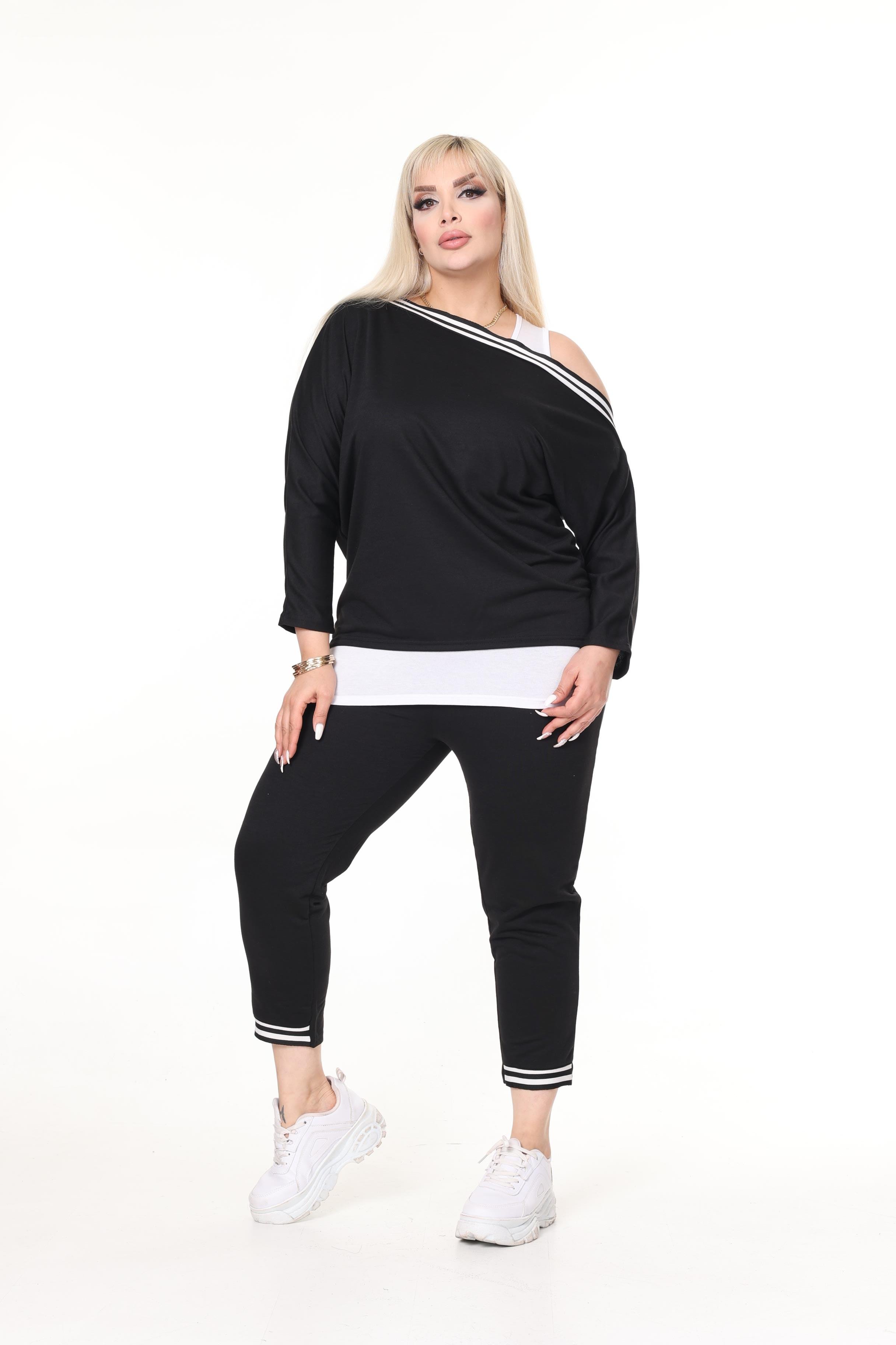 Siyah Örme Alt-Üst Atletli 2İplik Büyük Beden Takım