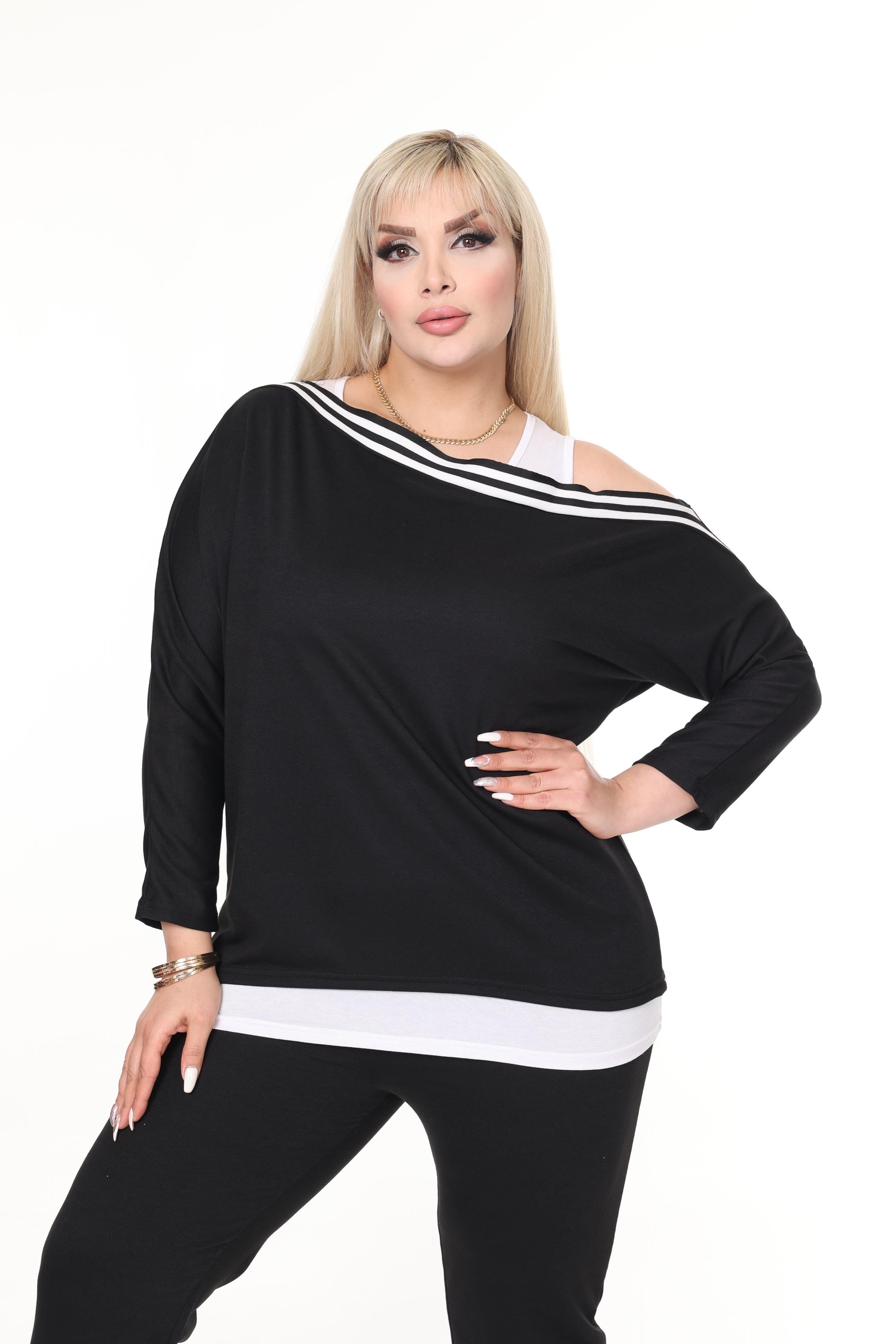 Siyah Örme Alt-Üst Atletli 2İplik Büyük Beden Takım