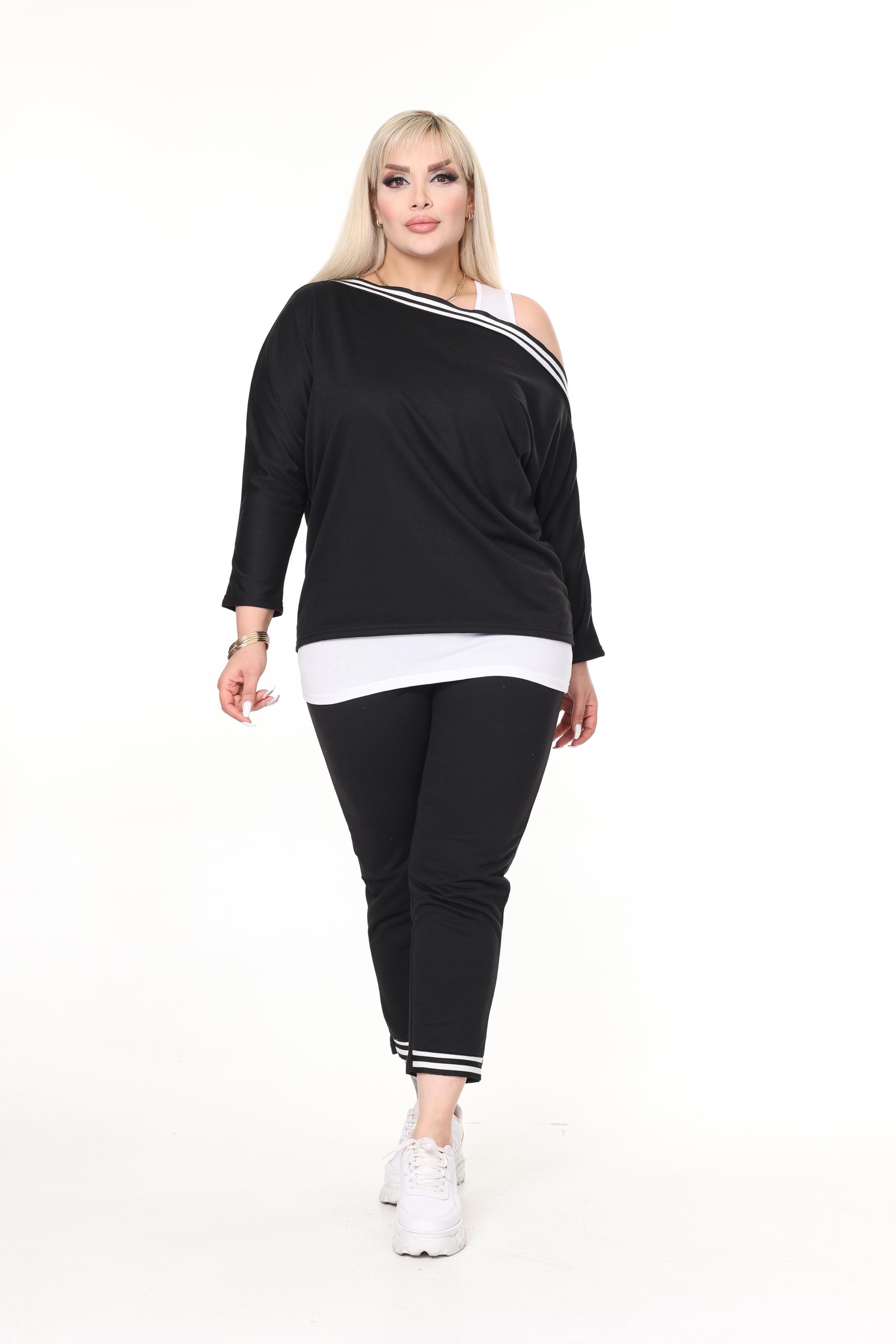 Siyah Örme Alt-Üst Atletli 2İplik Büyük Beden Takım