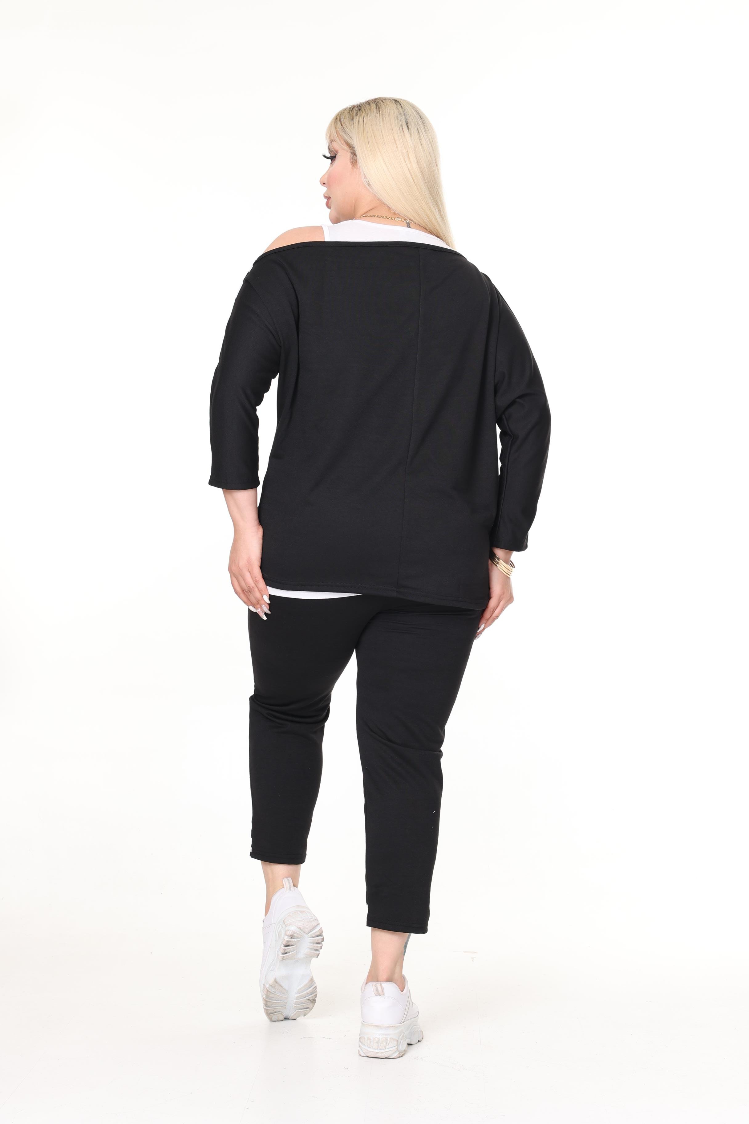 Siyah Örme Alt-Üst Atletli 2İplik Büyük Beden Takım