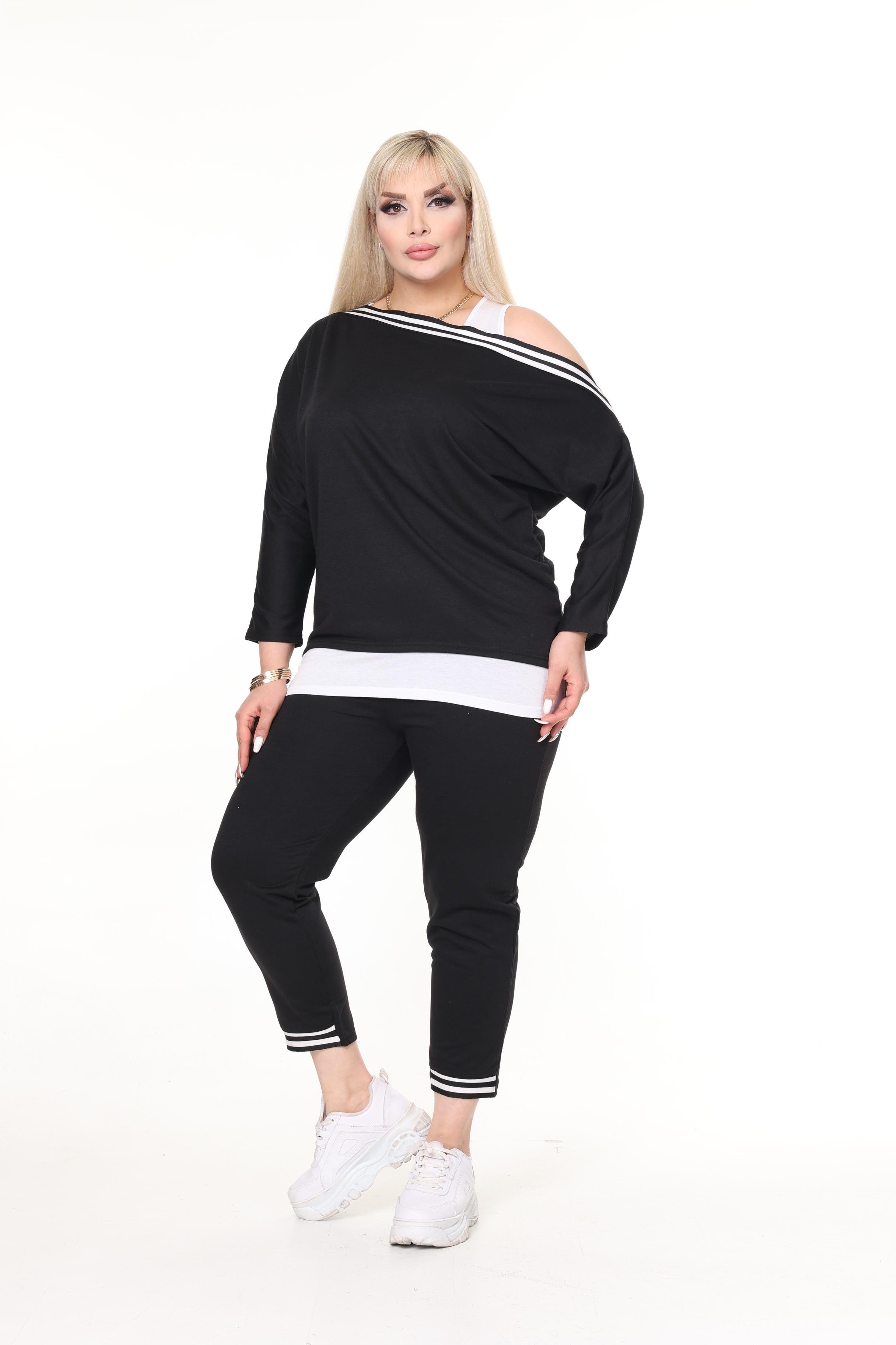 Siyah Örme Alt-Üst Atletli 2İplik Büyük Beden Takım