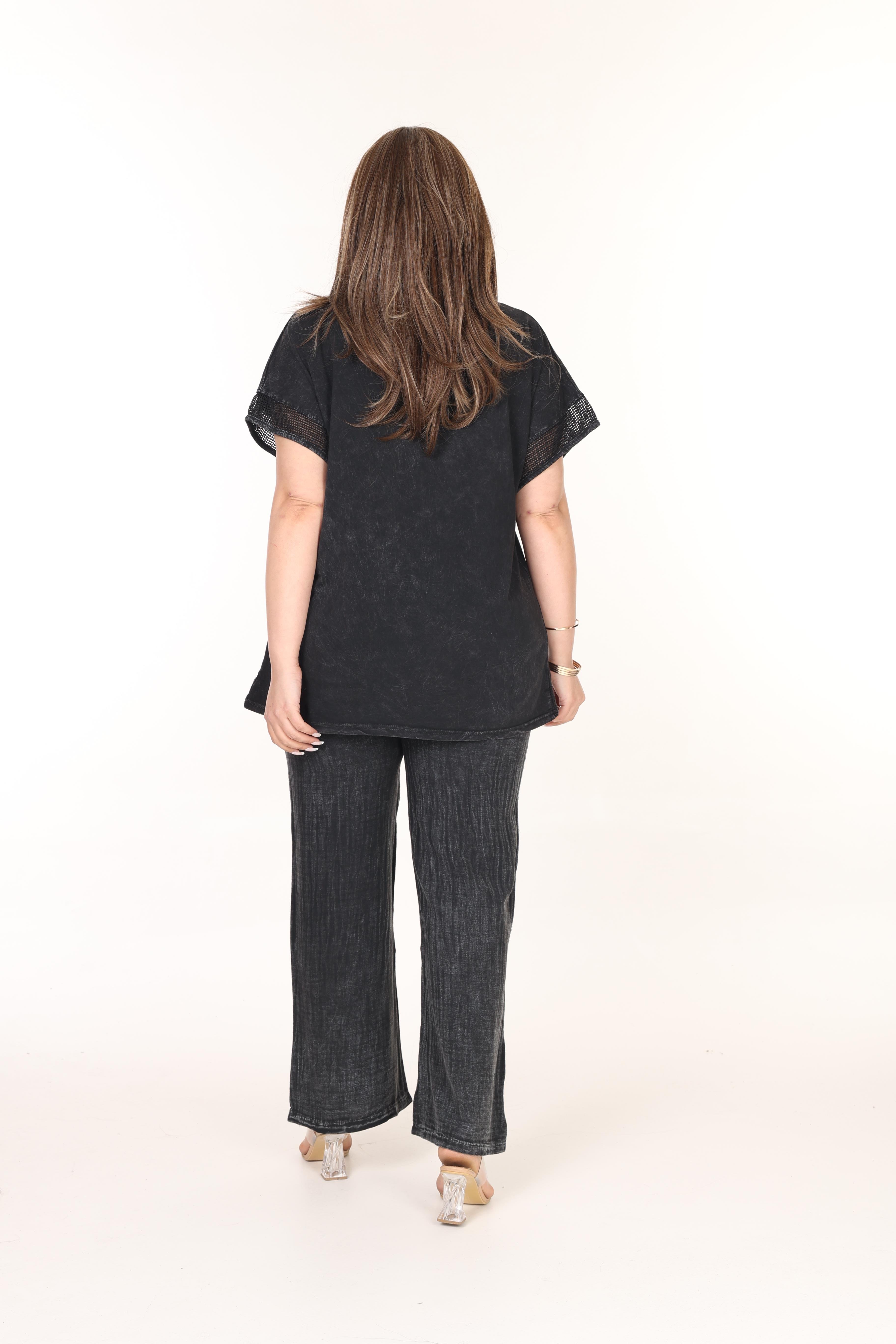 Siyah  Taş Baskılı %pamuk Yıkamalı Kumaş Takım