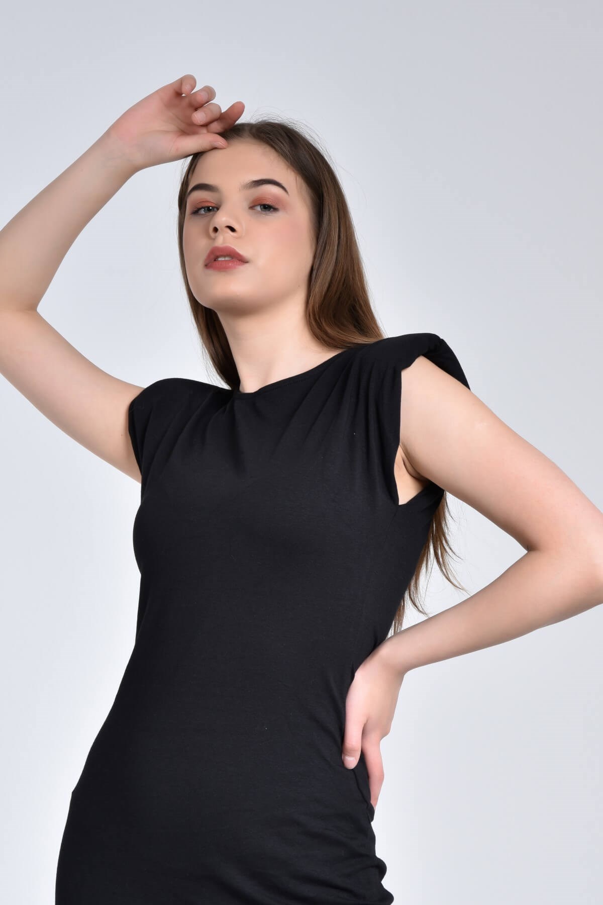 Siyah Vatkalı Viskon Mini Elbise 