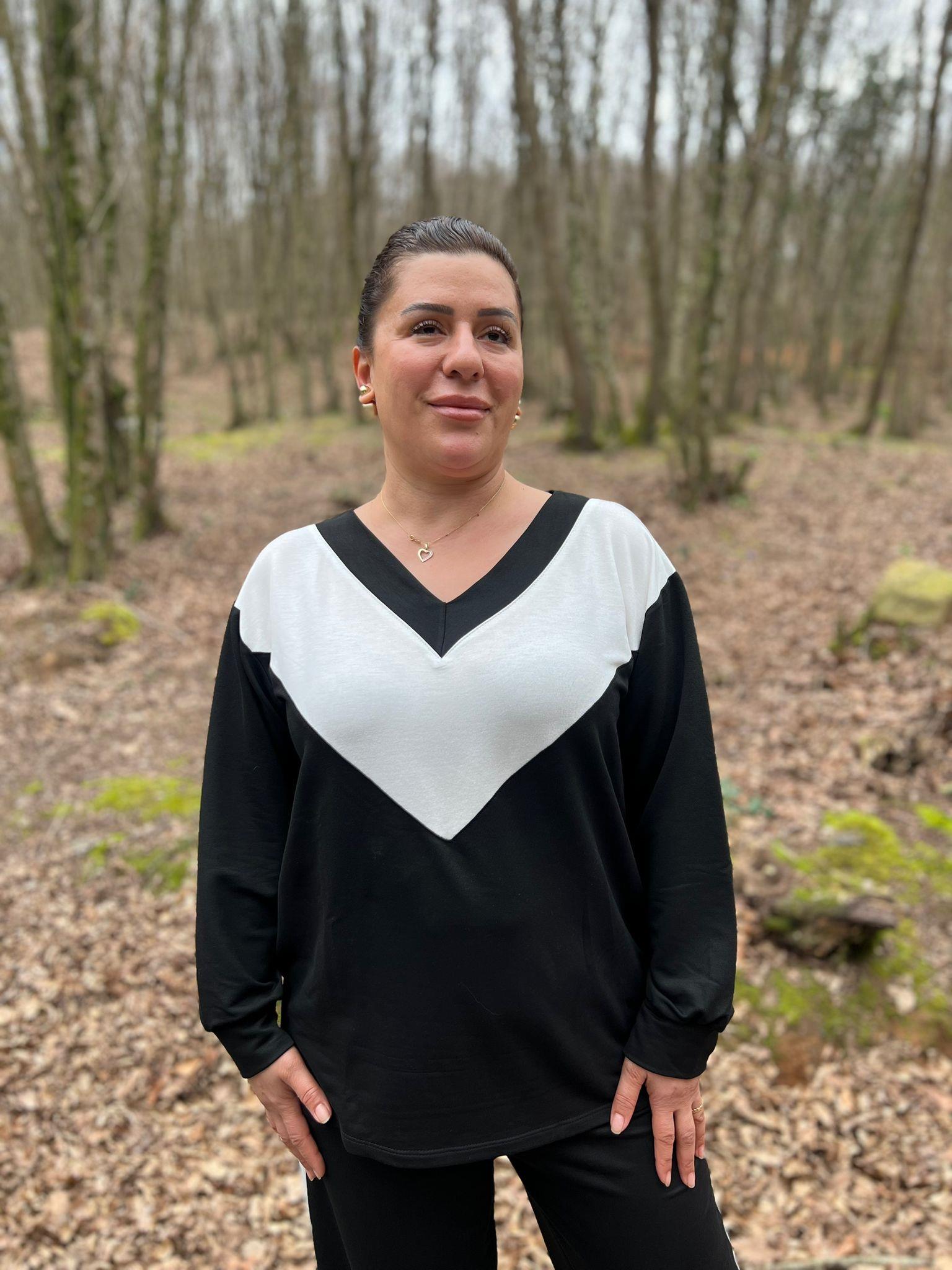 Sokak Stili V Yaka Şeritli Alt-Üst Büyük Beden Takım