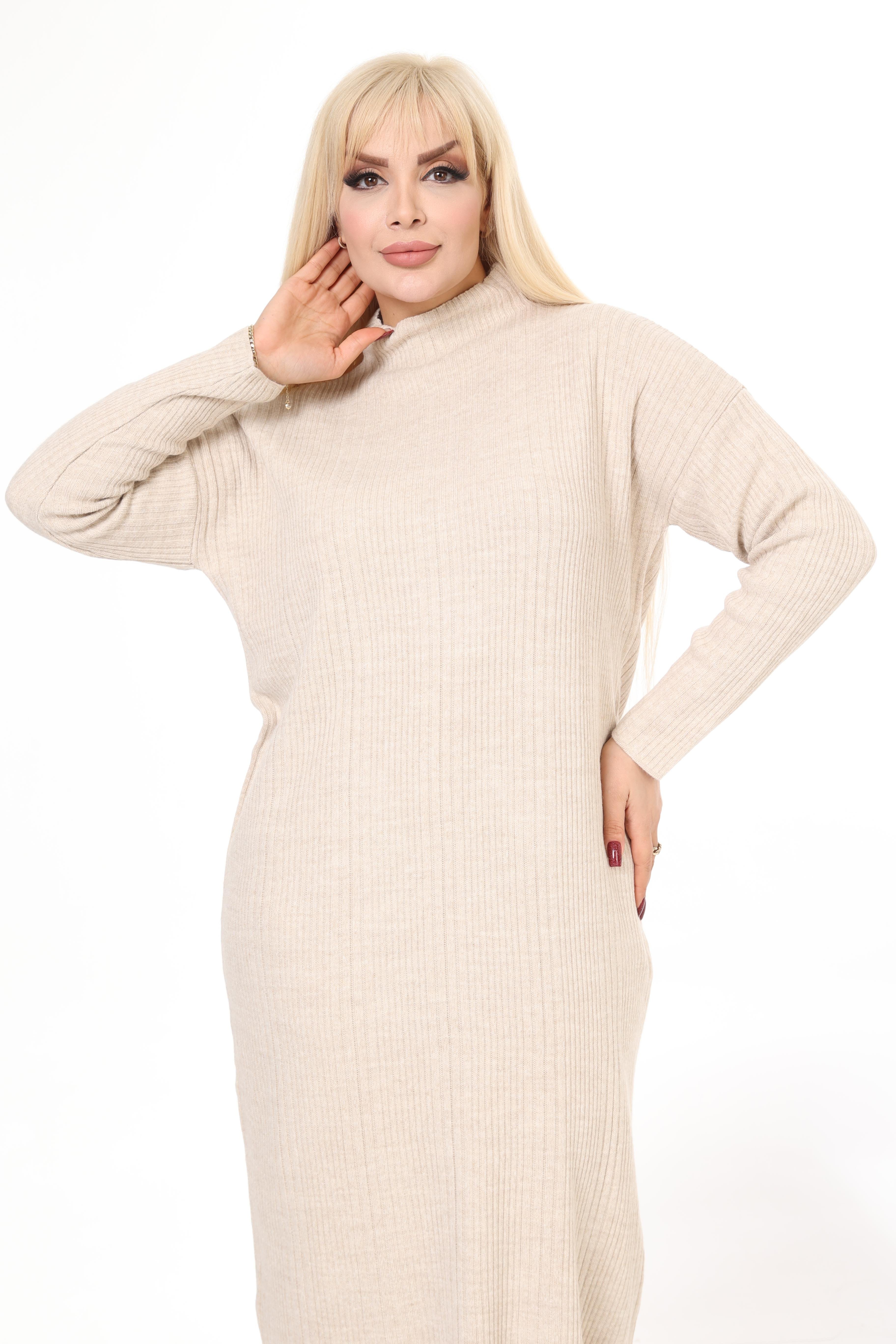 Taş Yarım Balıkçı Yaka Triko Örme Elbise