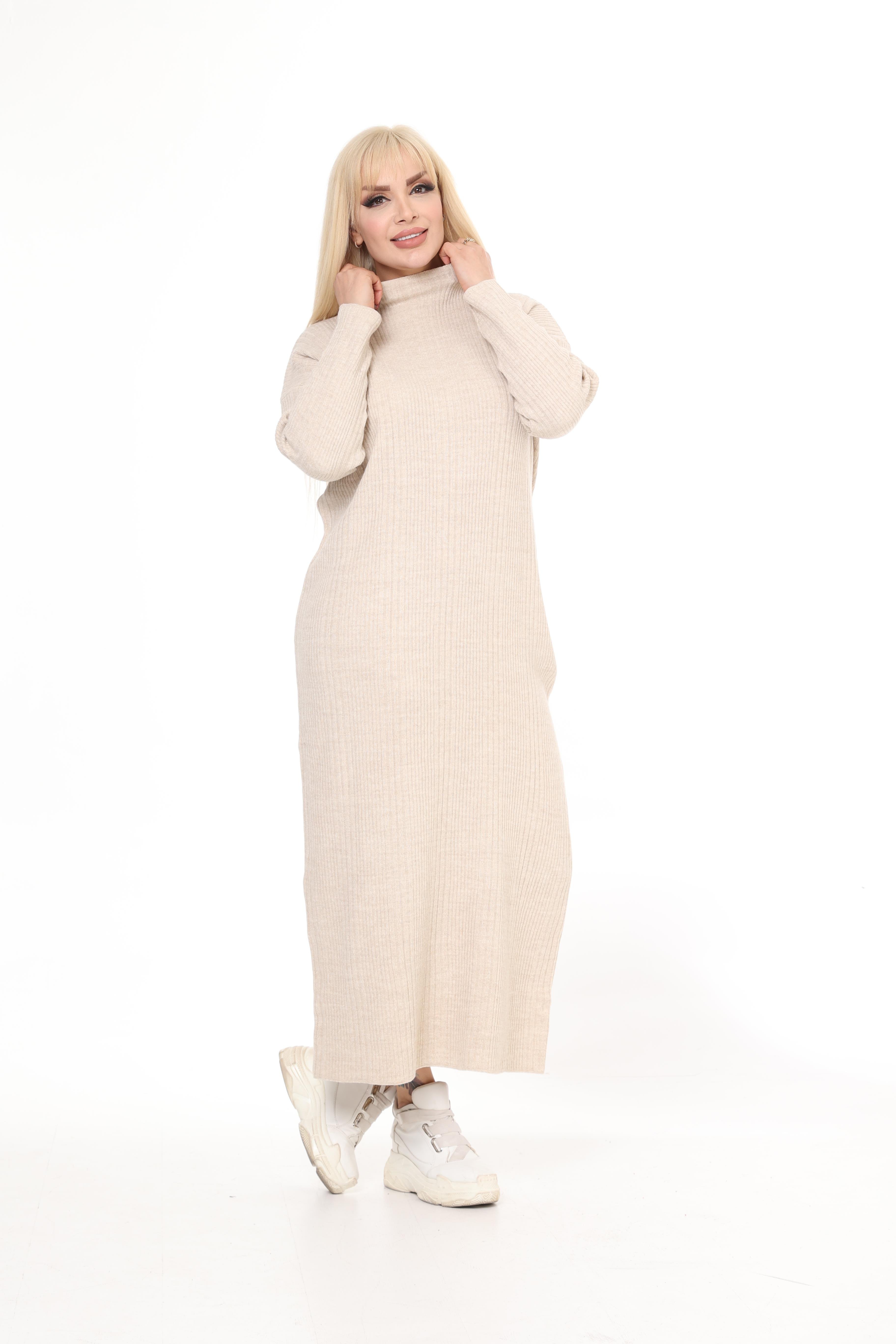 Taş Yarım Balıkçı Yaka Triko Örme Elbise