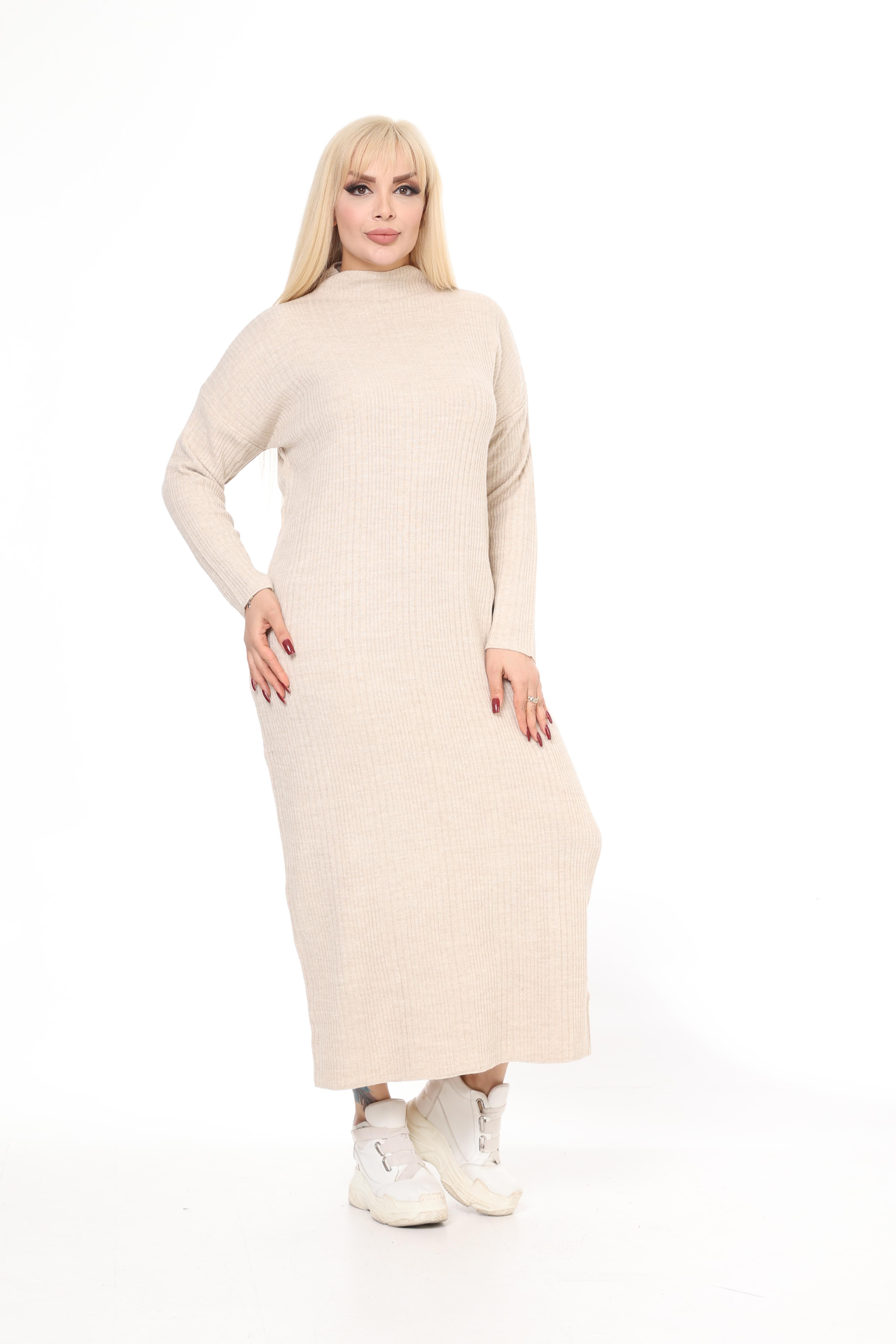 Taş Yarım Balıkçı Yaka Triko Örme Elbise