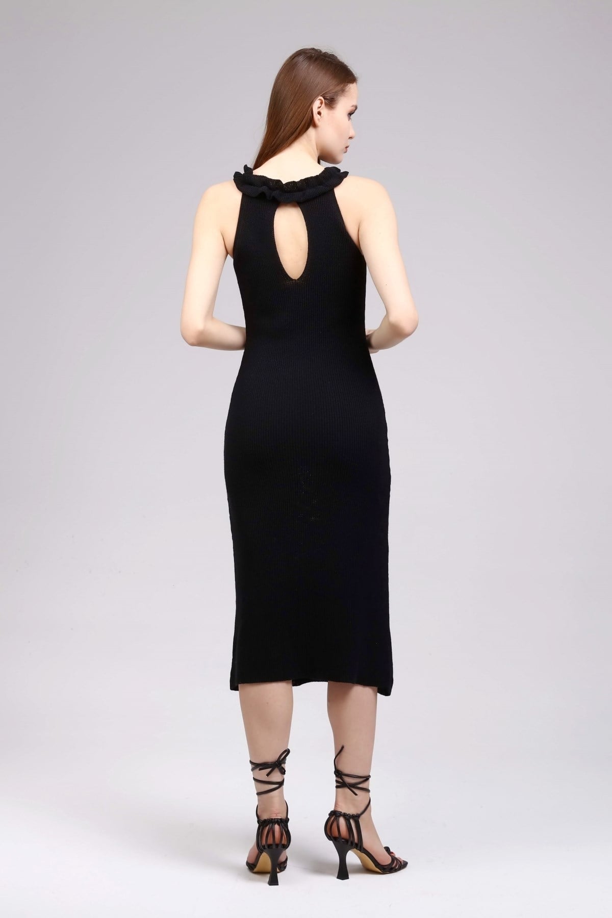 Triko Halter Yaka Midi Boy Elbise 