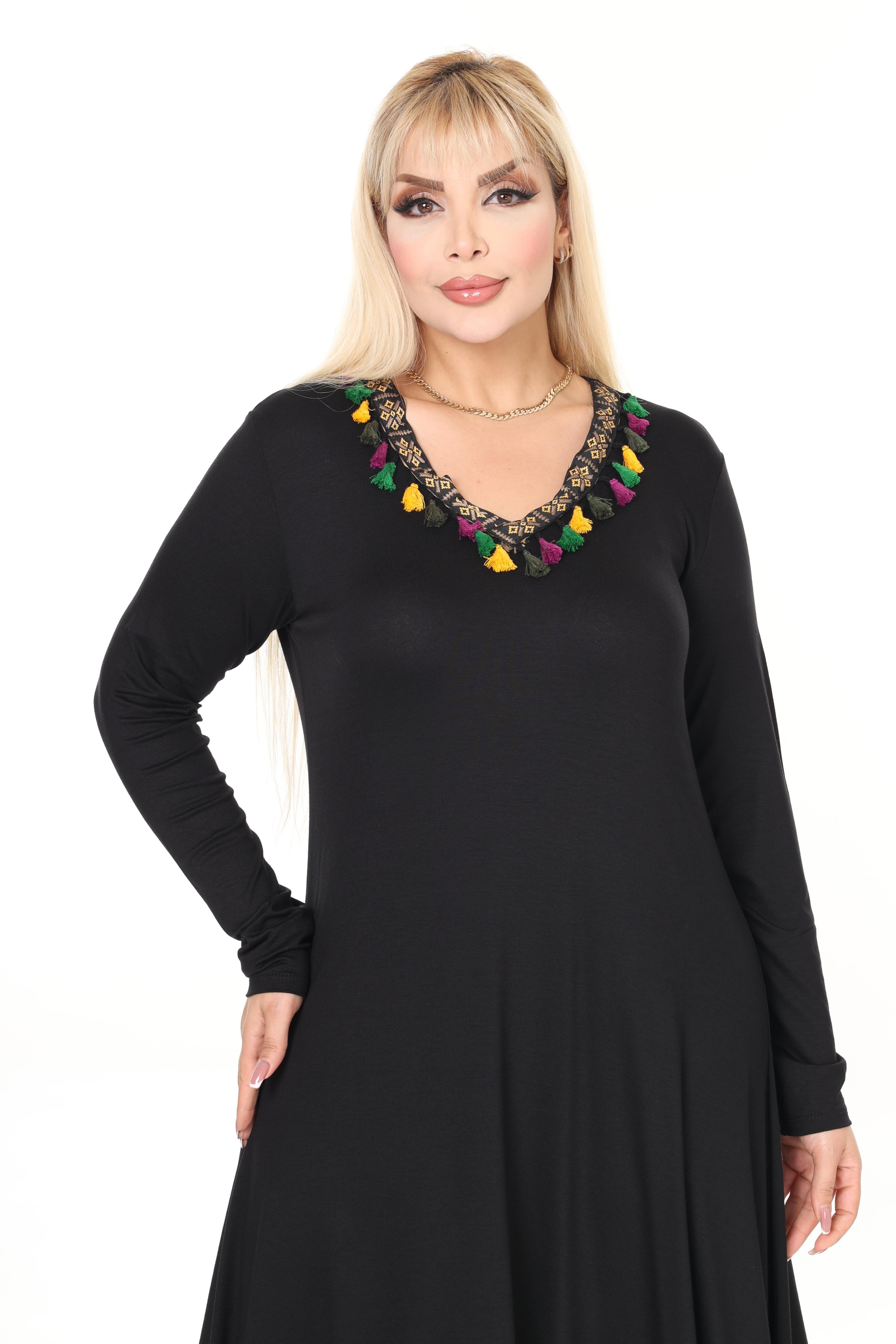 V Yaka Şeritli Asimetrik Viskon Örme Elbise