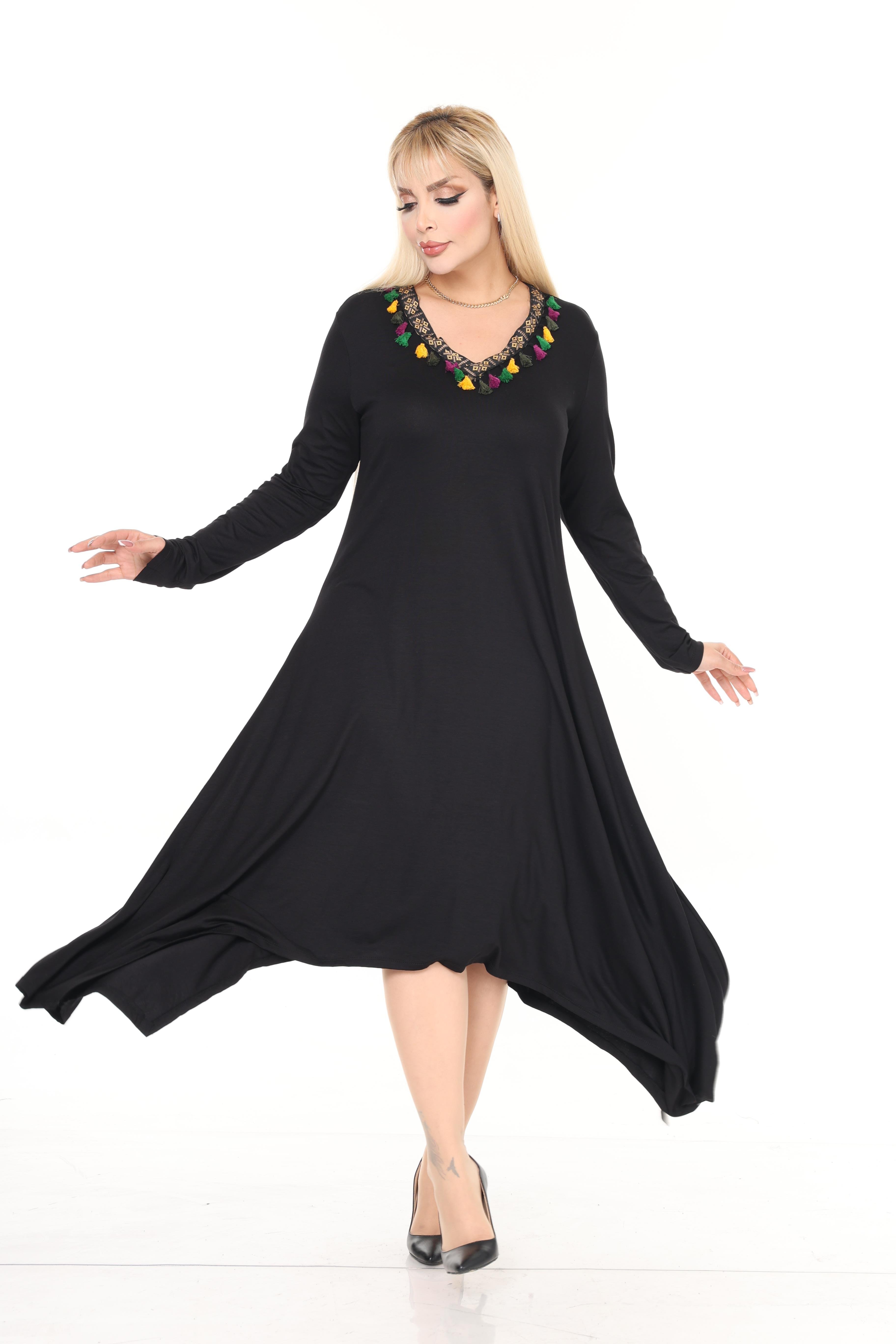 V Yaka Şeritli Asimetrik Viskon Örme Elbise