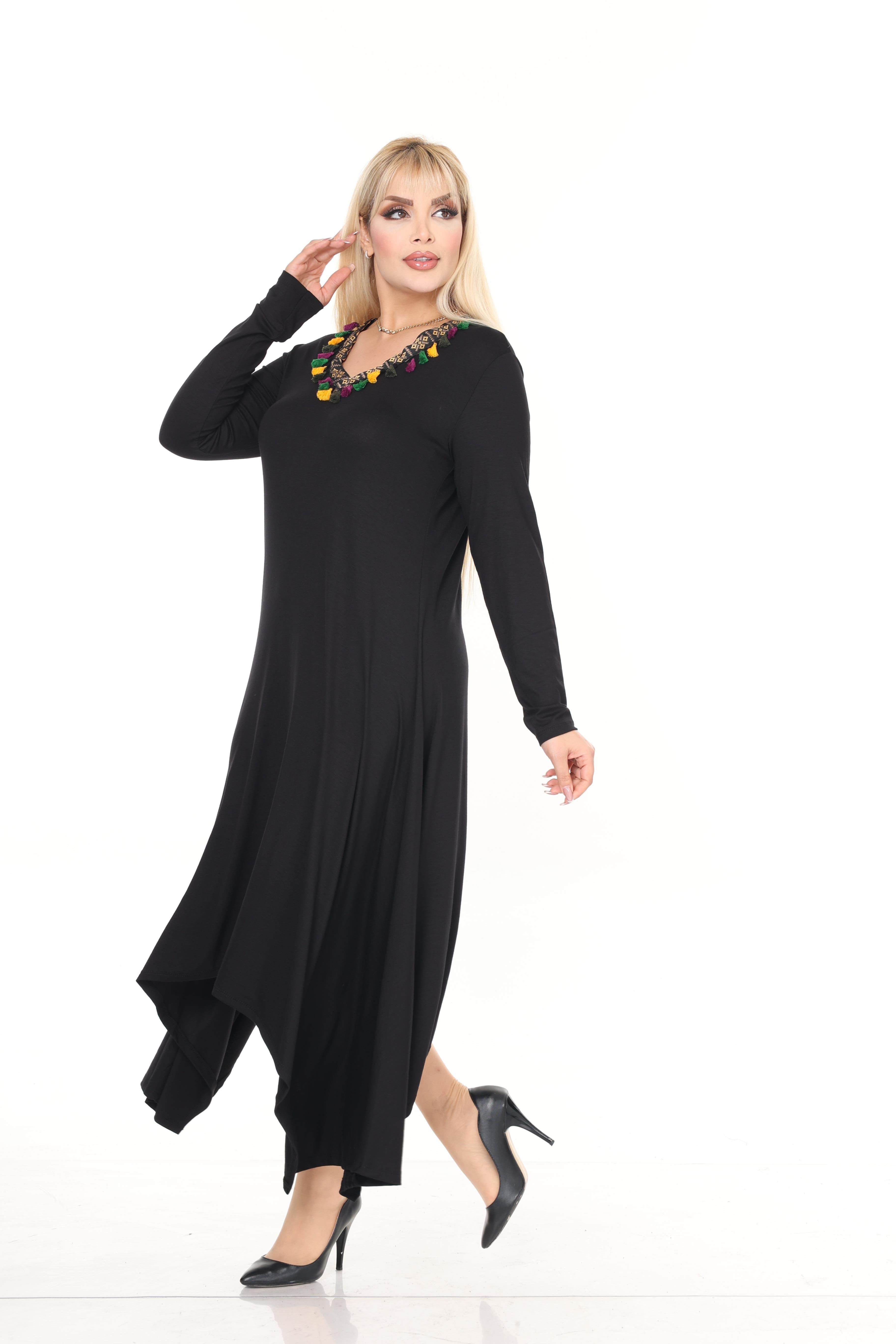 V Yaka Şeritli Asimetrik Viskon Örme Elbise