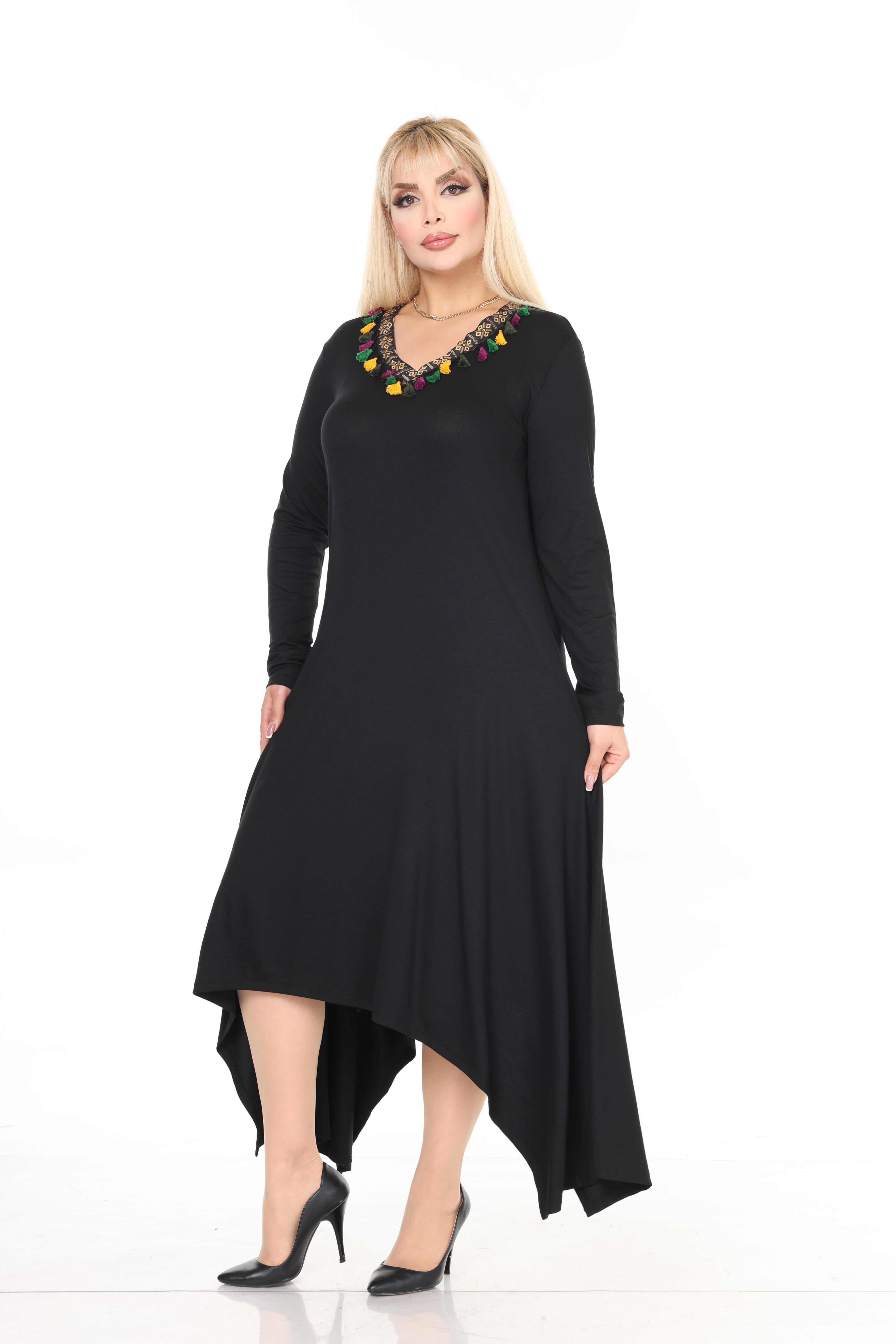 V Yaka Şeritli Asimetrik Viskon Örme Elbise