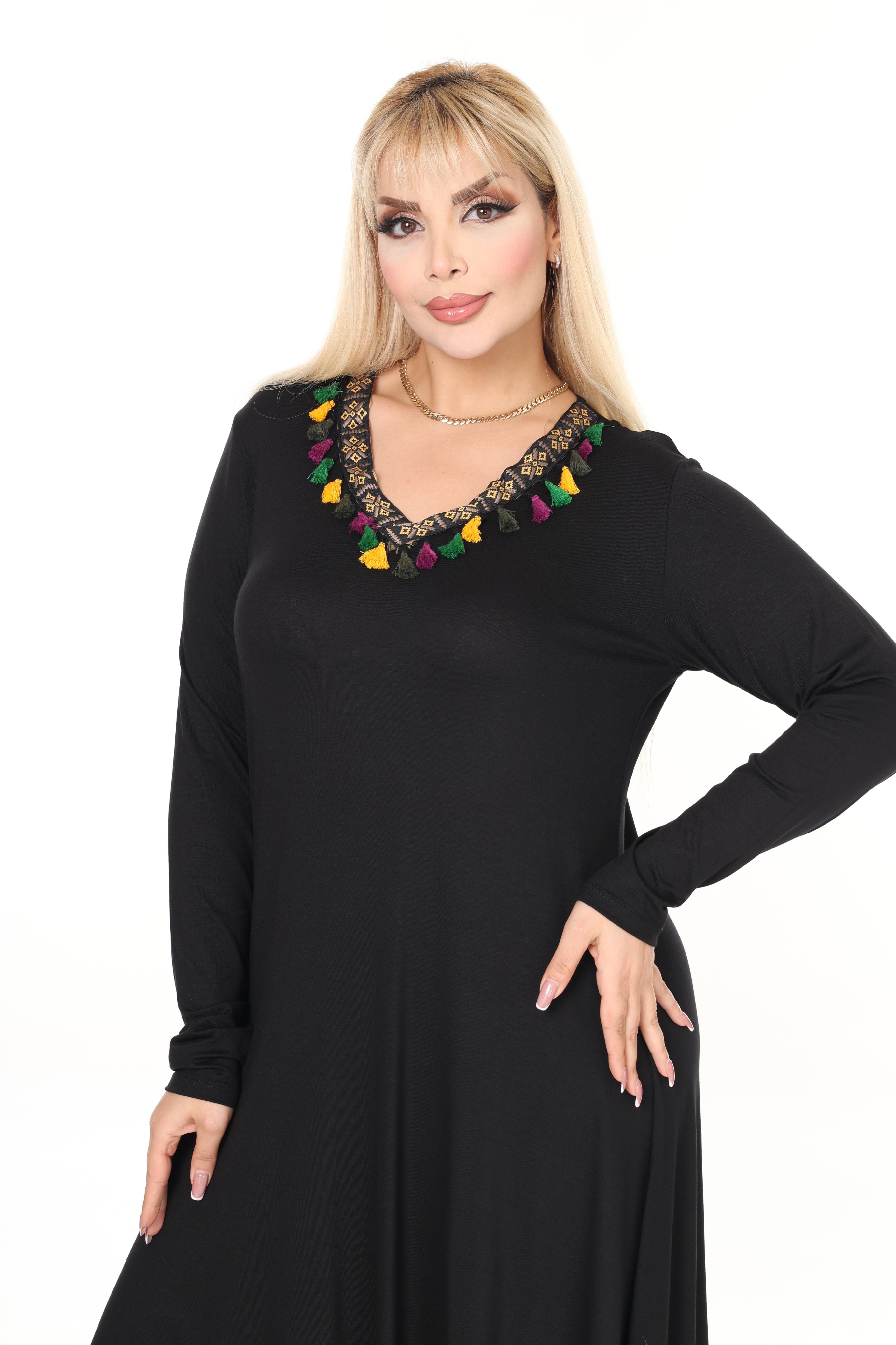 V Yaka Şeritli Asimetrik Viskon Örme Elbise