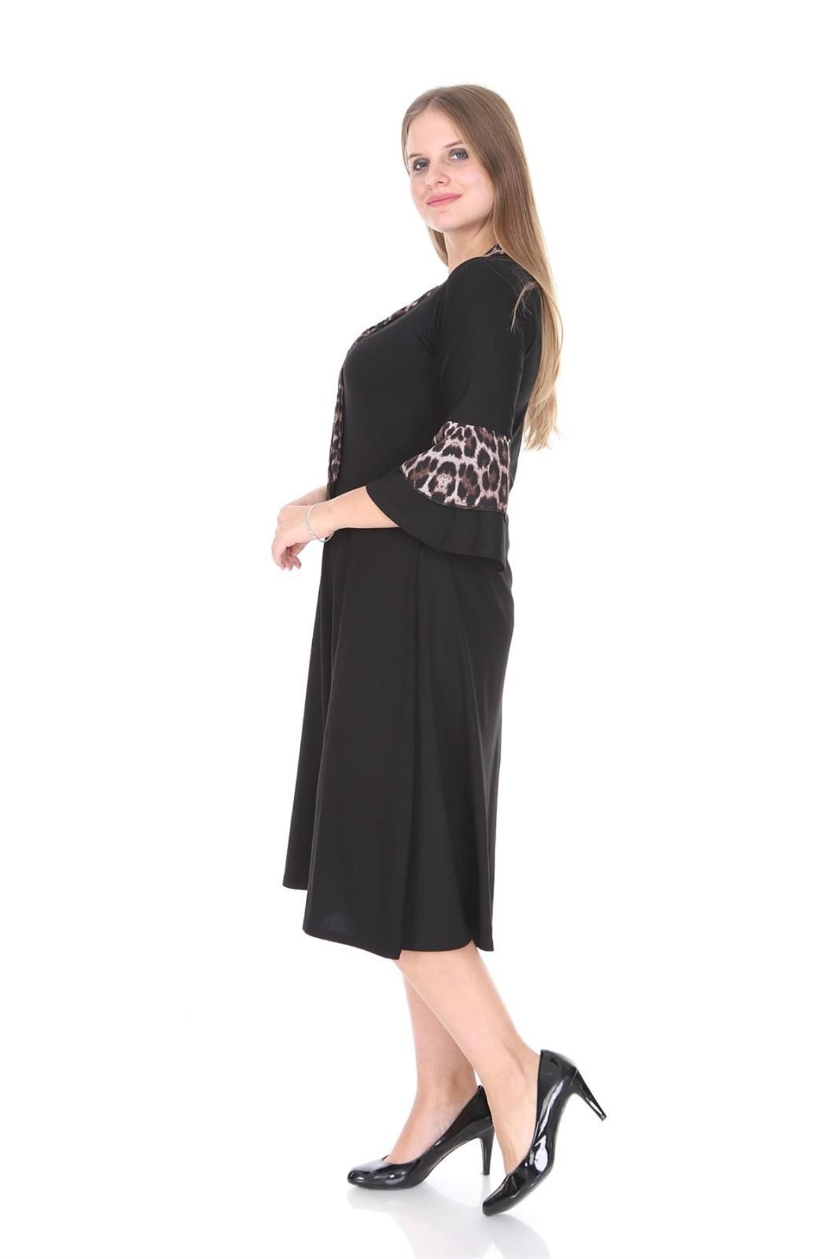 Yaka Detaylı Volan Kol Büyük Beden Elbise