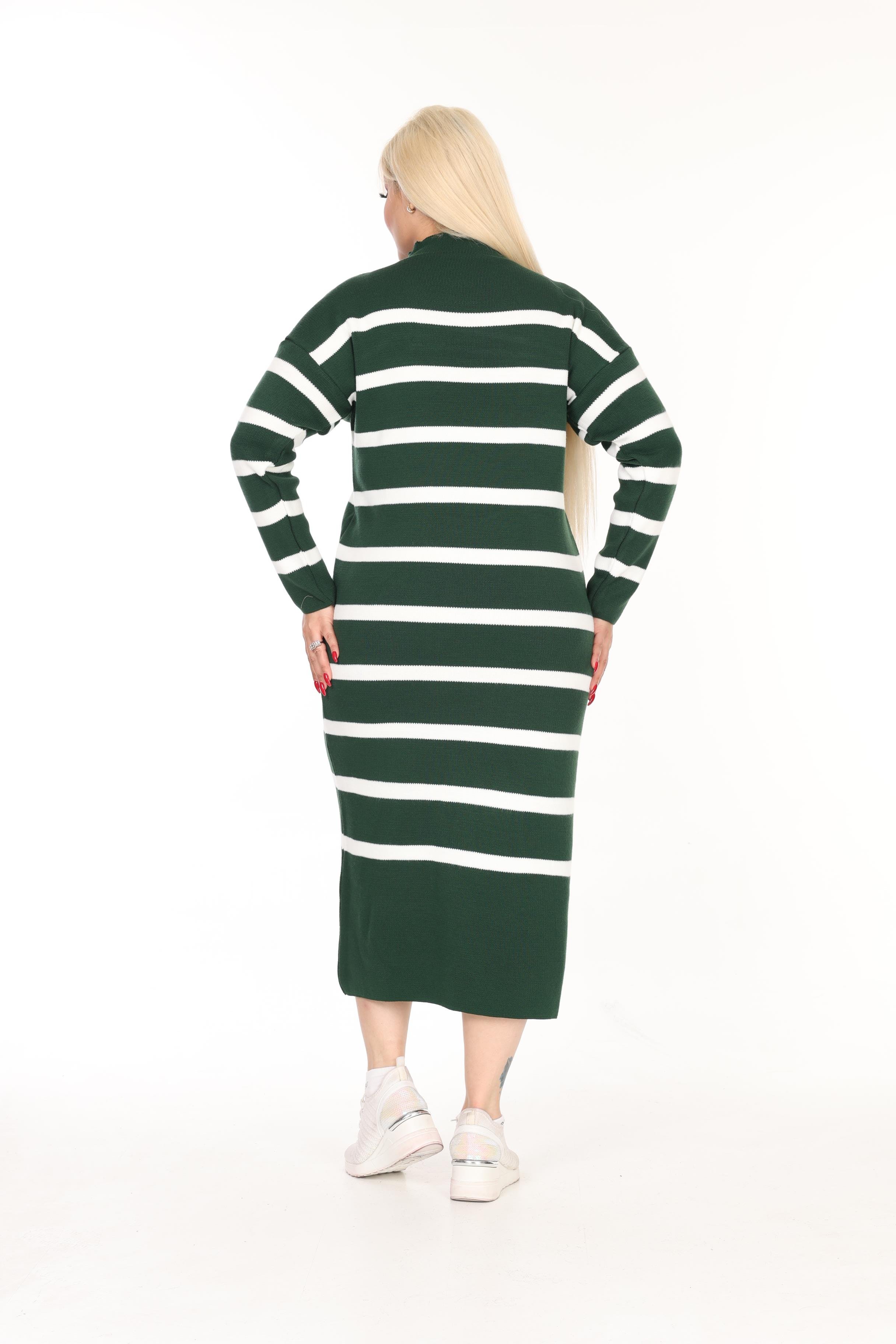 Yarım Balıkçı Yaka Çizgili Rahat Kalıp Triko Elbise