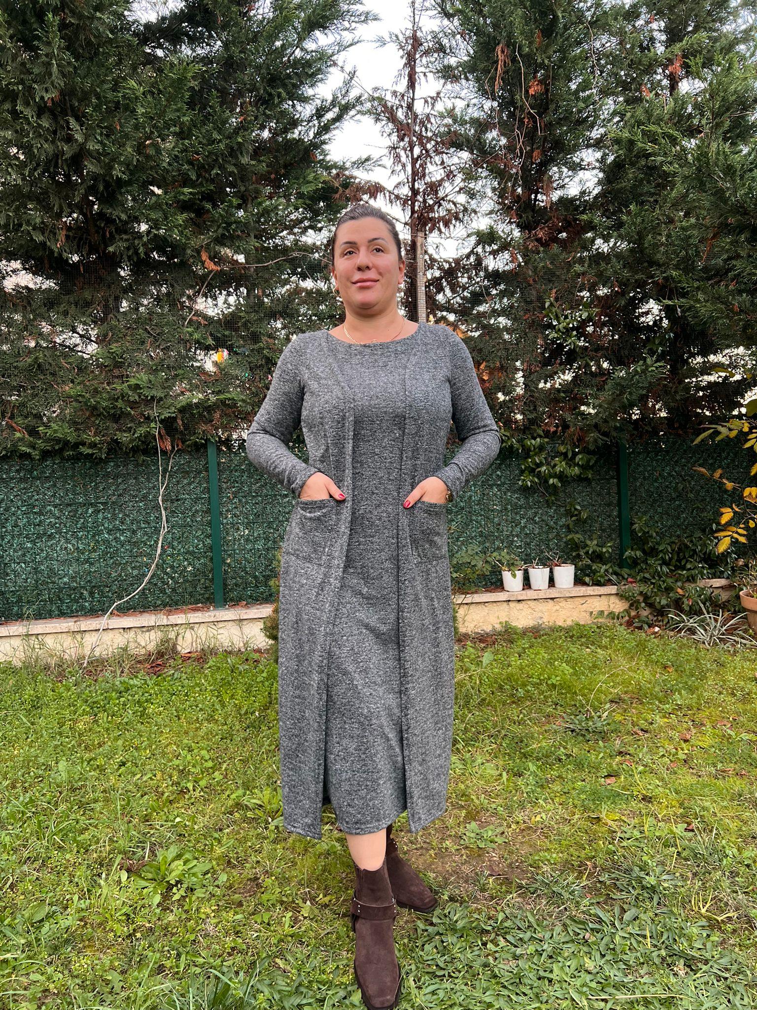 Yumoş Kumaş Tek Parça Hırkalı Elbise | Mjora Butik