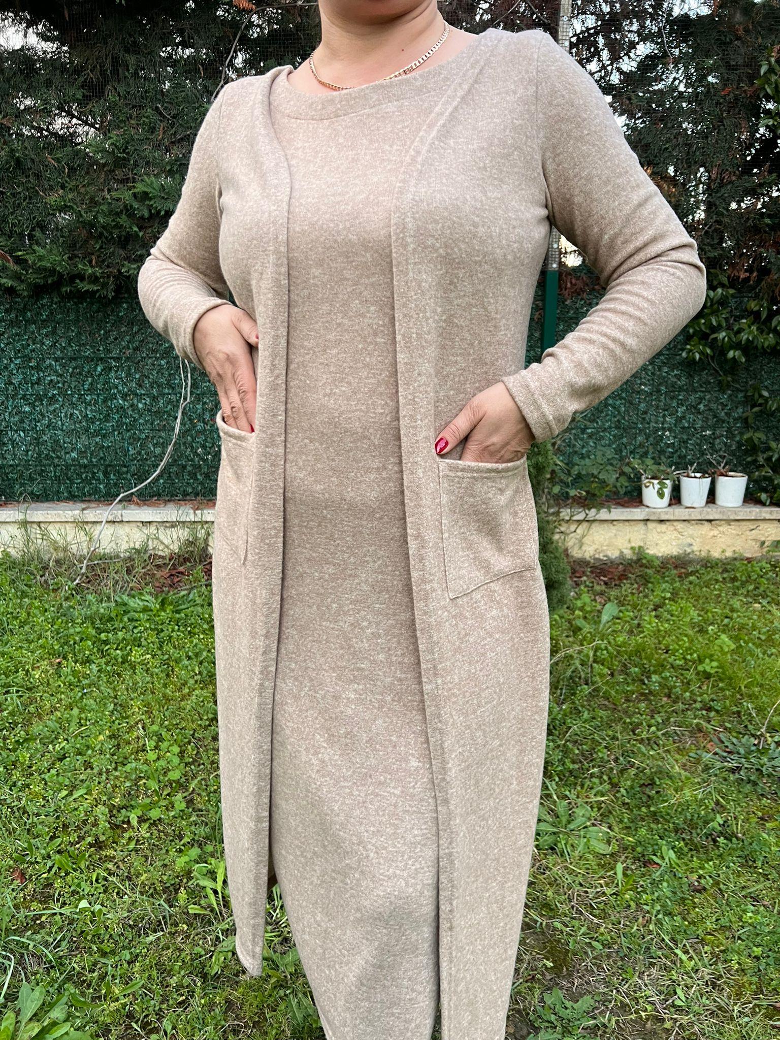 Yumoş Kumaş Tek Parça Hırkalı Elbise | Mjora Butik