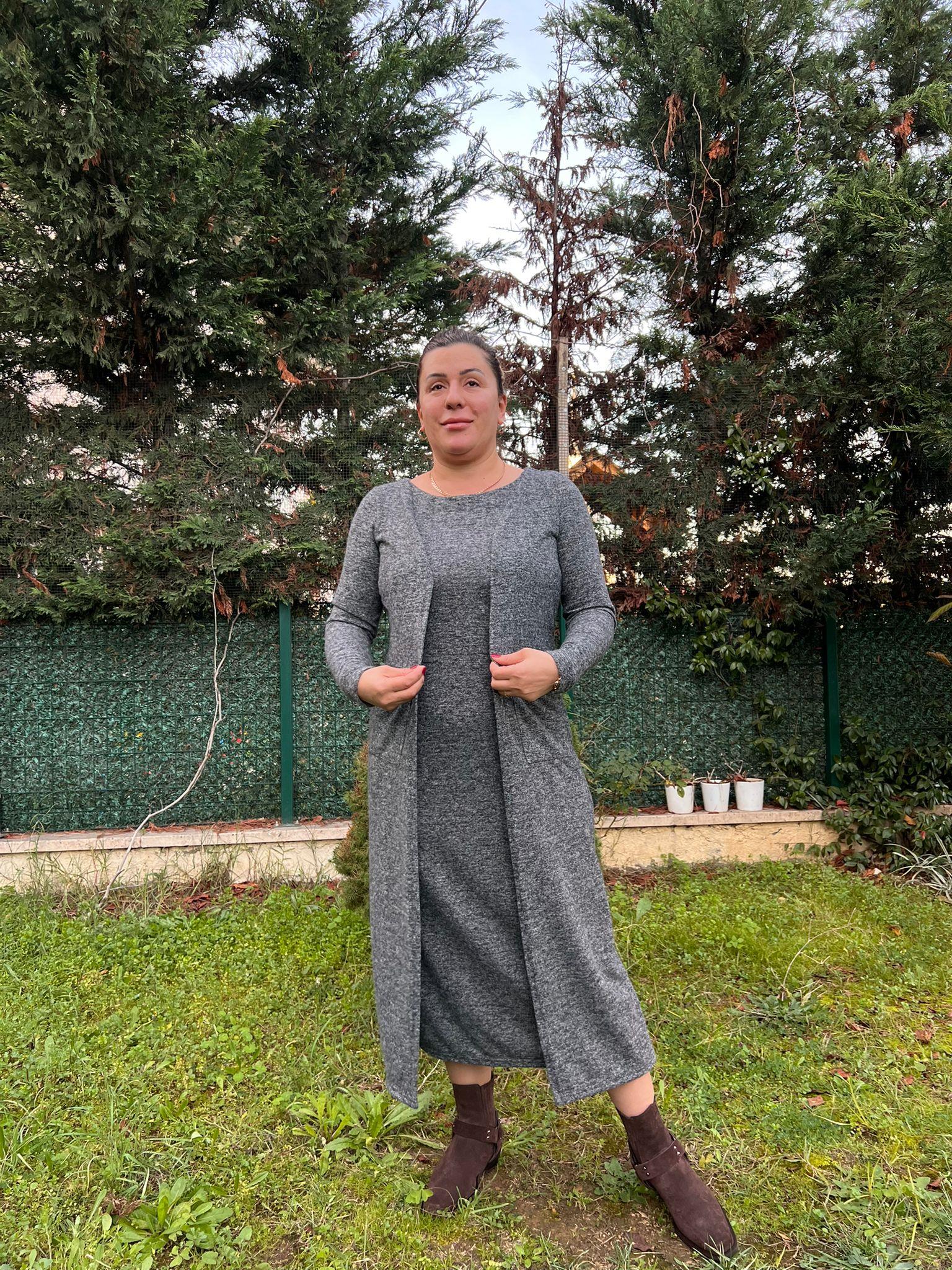 Yumoş Kumaş Tek Parça Hırkalı Elbise | Mjora Butik