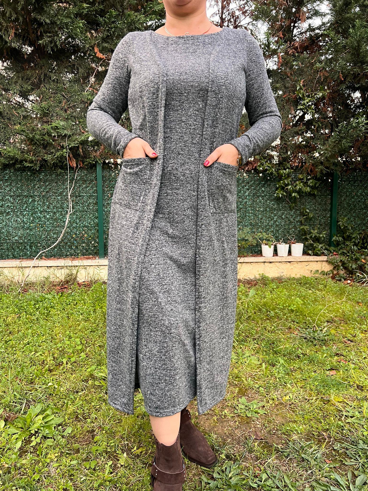 Yumoş Kumaş Tek Parça Hırkalı Elbise | Mjora Butik