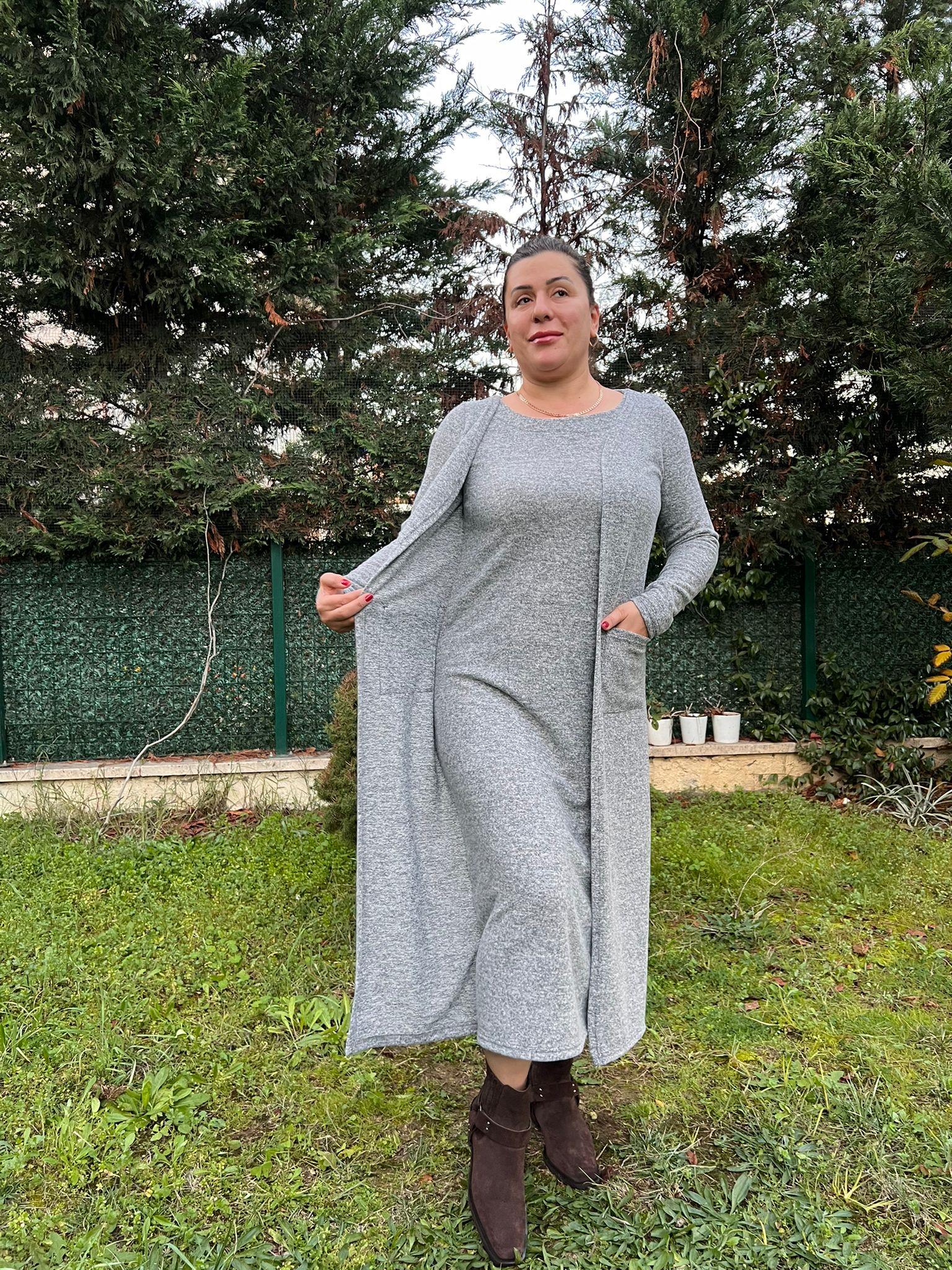 Yumoş Kumaş Tek Parça Hırkalı Elbise | Mjora Butik