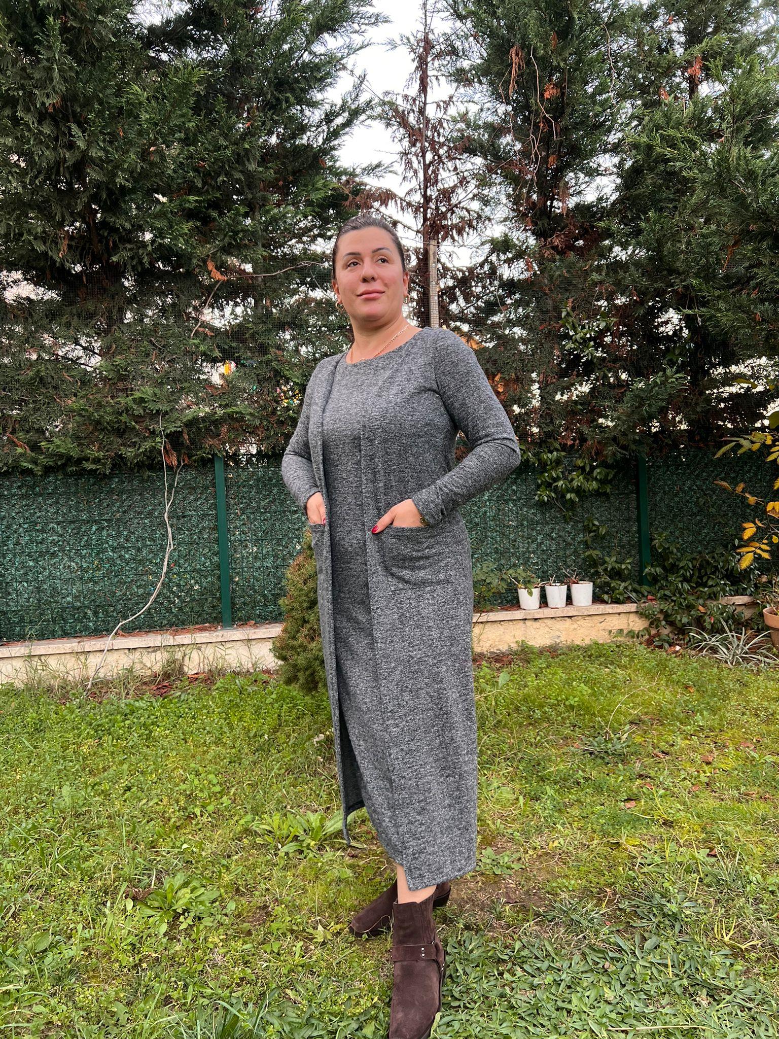 Yumoş Kumaş Tek Parça Hırkalı Elbise | Mjora Butik