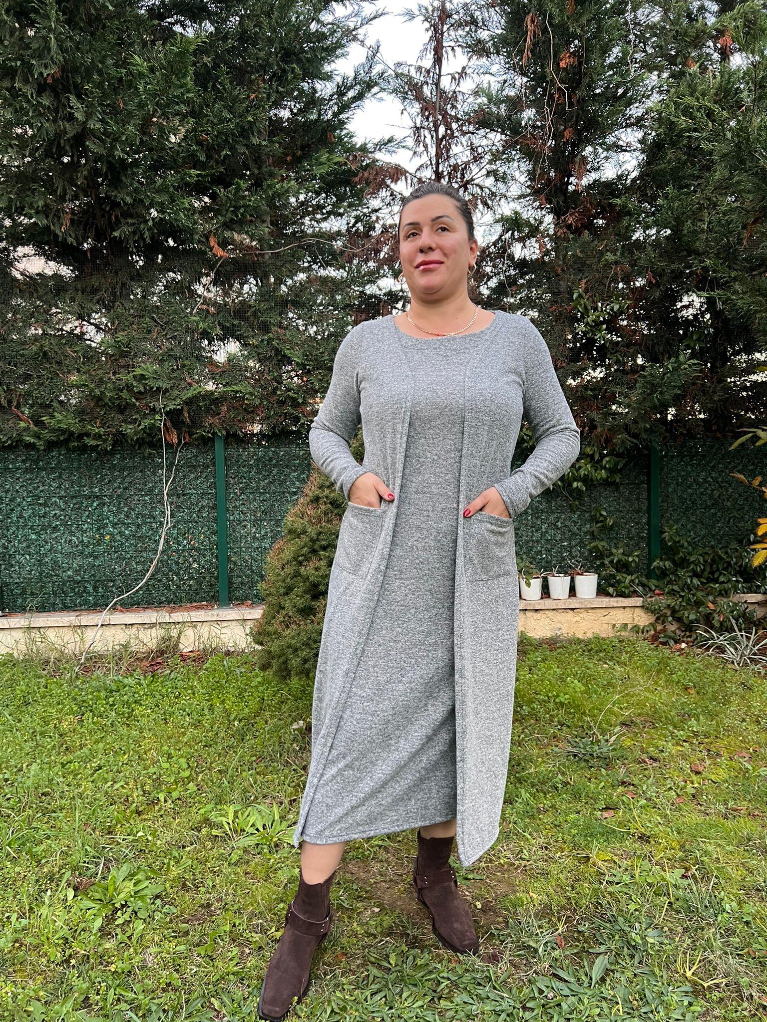 Yumoş Kumaş Tek Parça Hırkalı Elbise | Mjora Butik